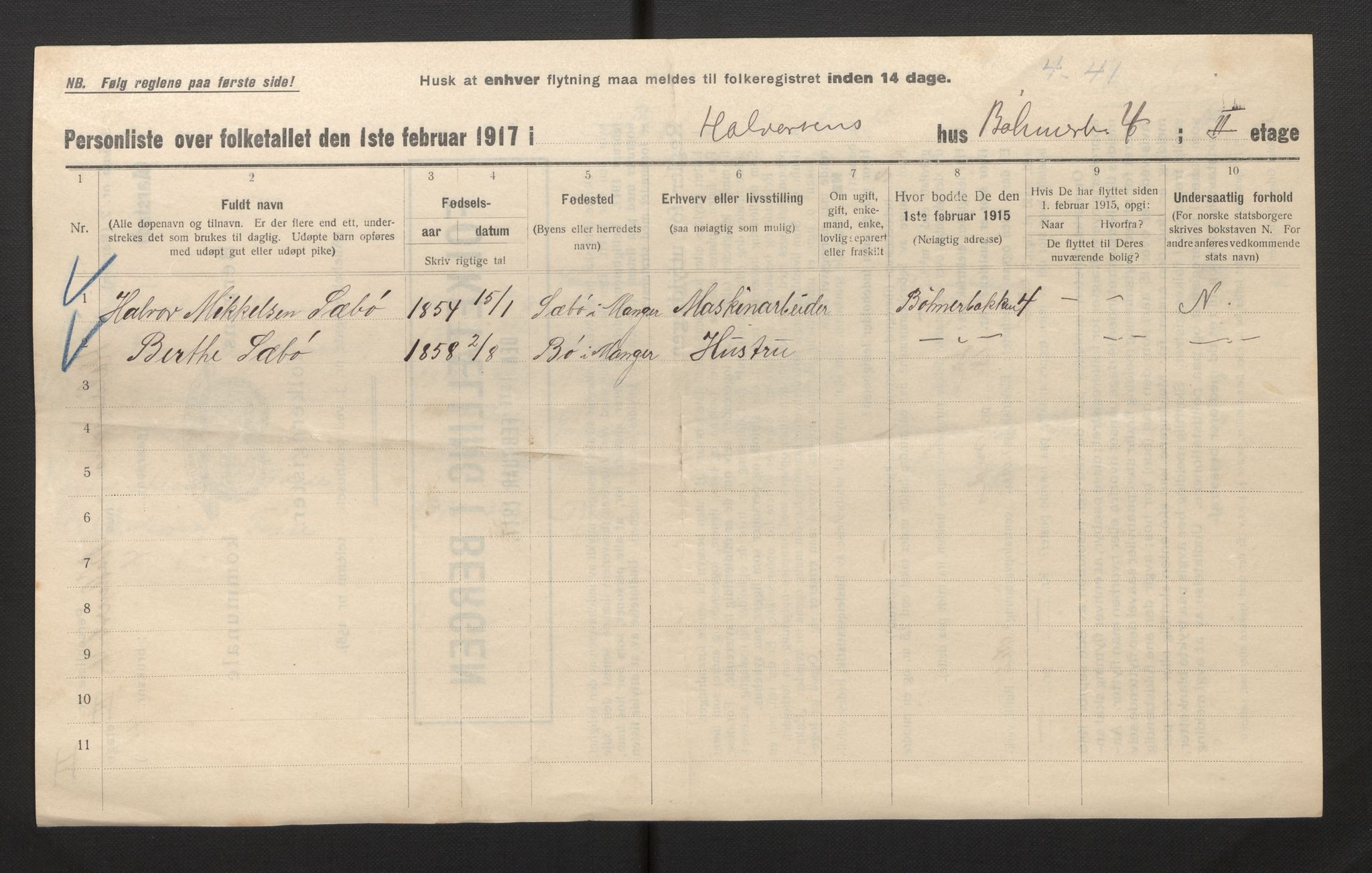 SAB, Municipal Census 1917 for Bergen, 1917, p. 47262