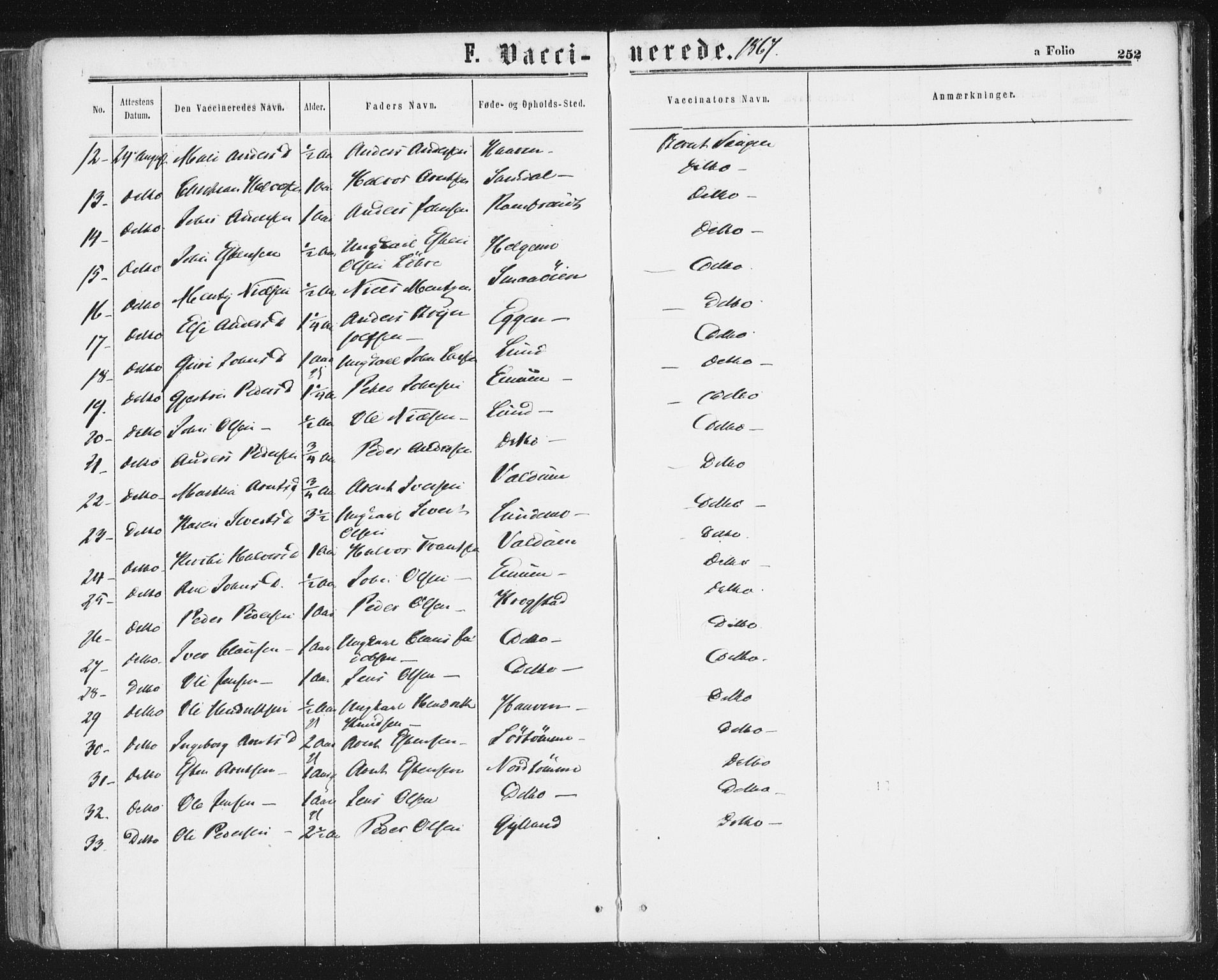 Ministerialprotokoller, klokkerbøker og fødselsregistre - Sør-Trøndelag, SAT/A-1456/692/L1104: Parish register (official) no. 692A04, 1862-1878, p. 252