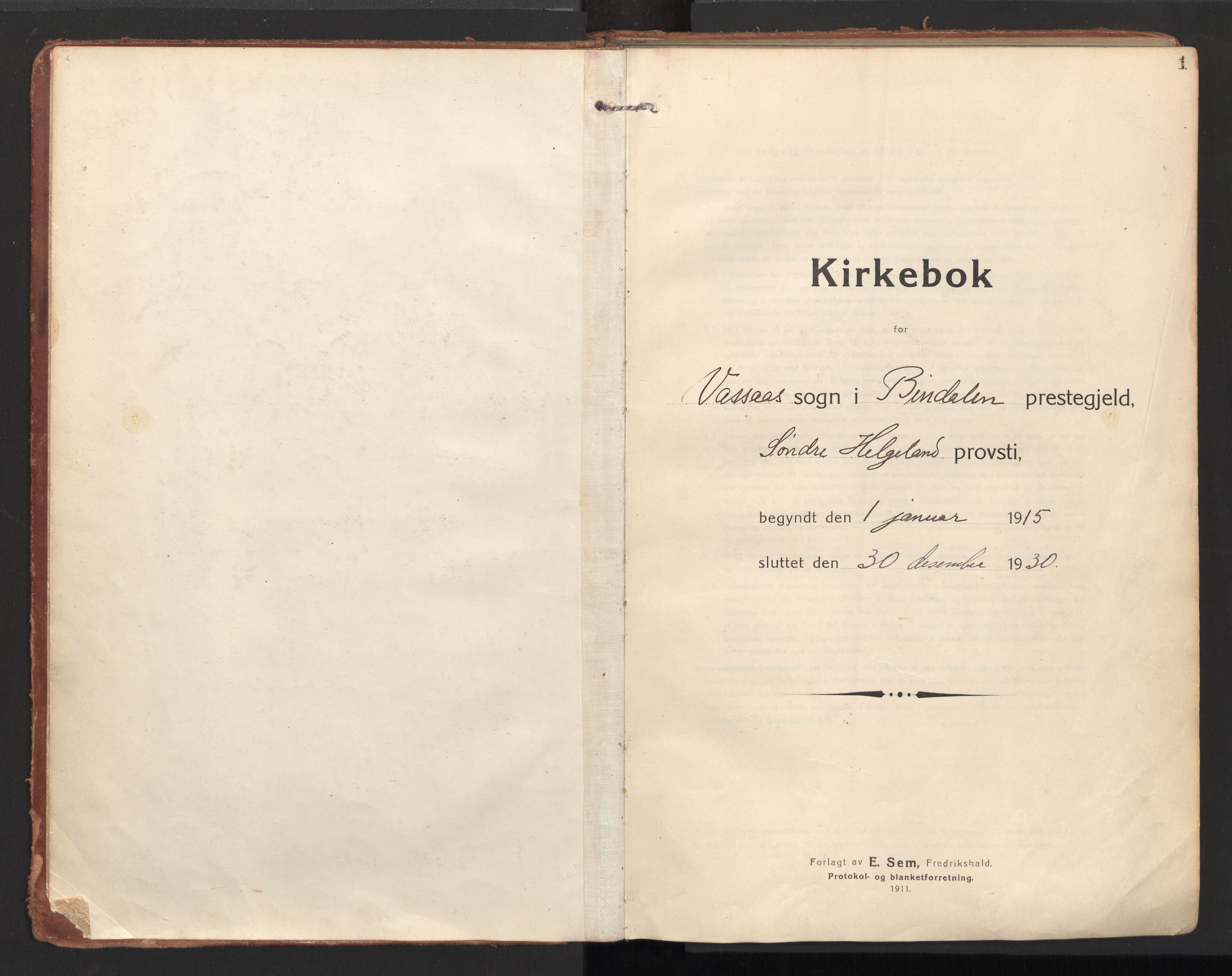 Ministerialprotokoller, klokkerbøker og fødselsregistre - Nordland, SAT/A-1459/810/L0156: Parish register (official) no. 810A15, 1915-1930, p. 1