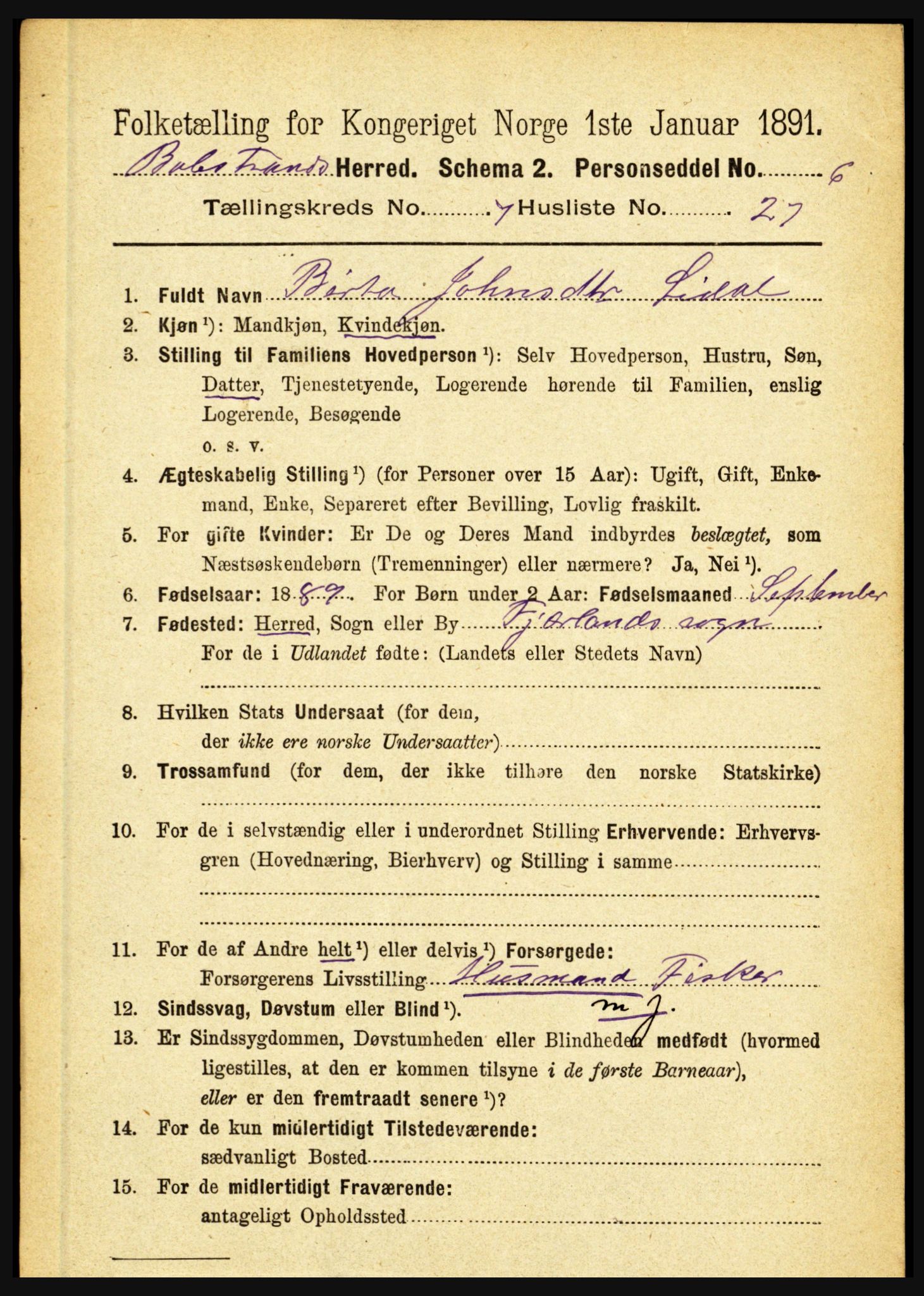 RA, 1891 census for 1418 Balestrand, 1891, p. 1677