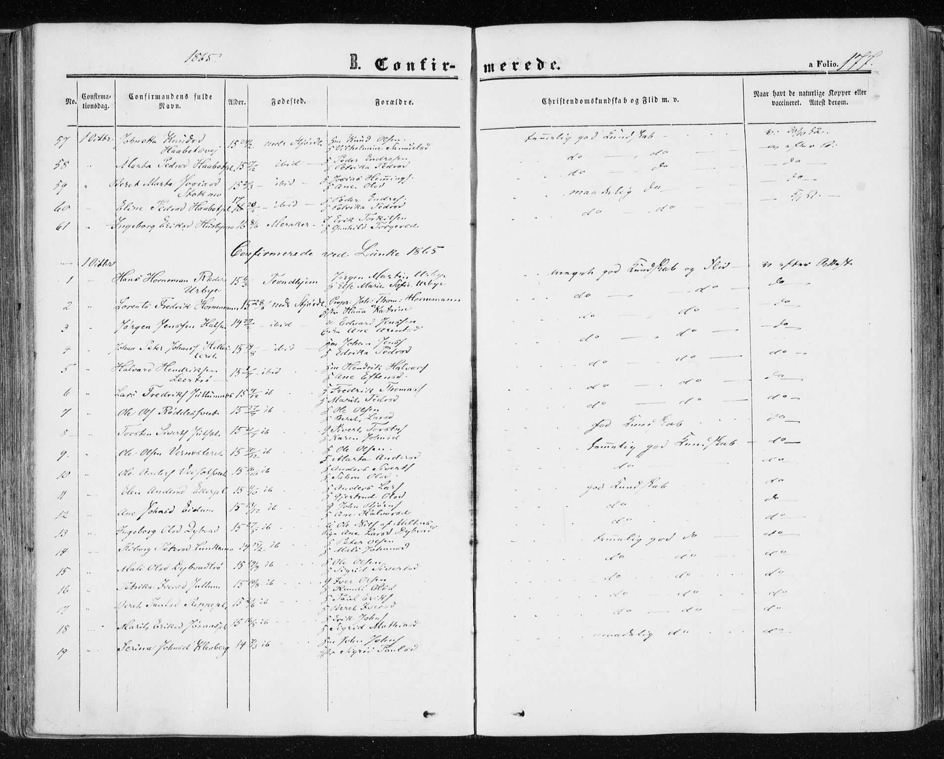 Ministerialprotokoller, klokkerbøker og fødselsregistre - Nord-Trøndelag, AV/SAT-A-1458/709/L0075: Parish register (official) no. 709A15, 1859-1870, p. 177