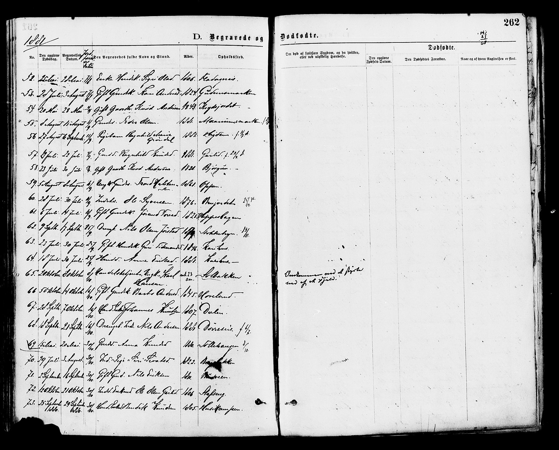 Nord-Aurdal prestekontor, SAH/PREST-132/H/Ha/Haa/L0009: Parish register (official) no. 9, 1876-1882, p. 262
