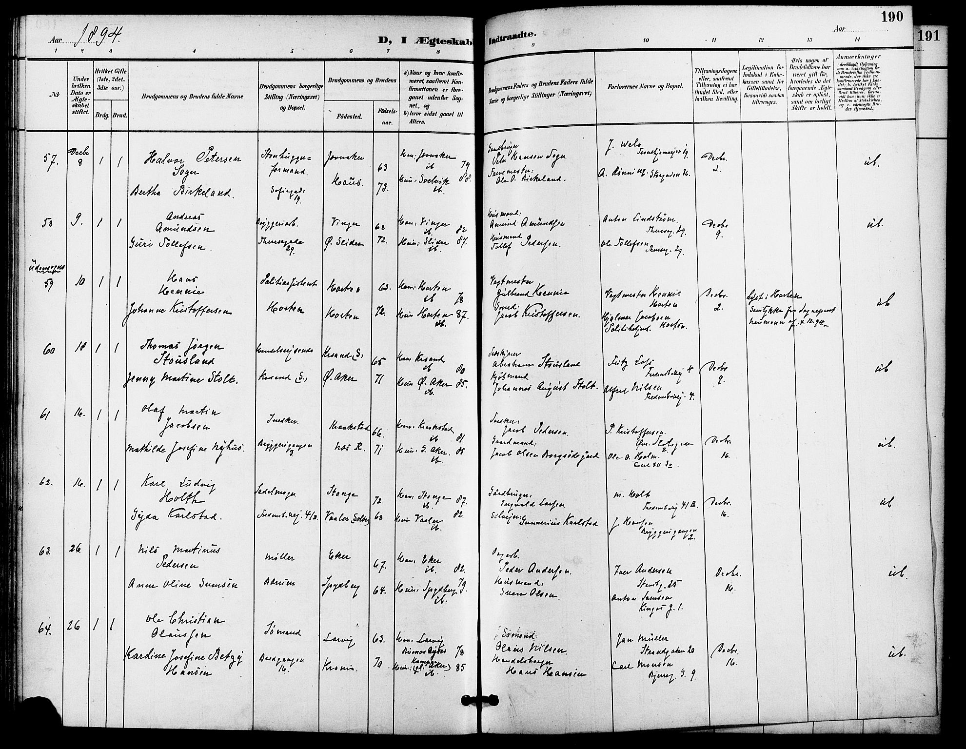 Gamle Aker prestekontor Kirkebøker, SAO/A-10617a/F/L0009: Parish register (official) no. 9, 1890-1898, p. 190