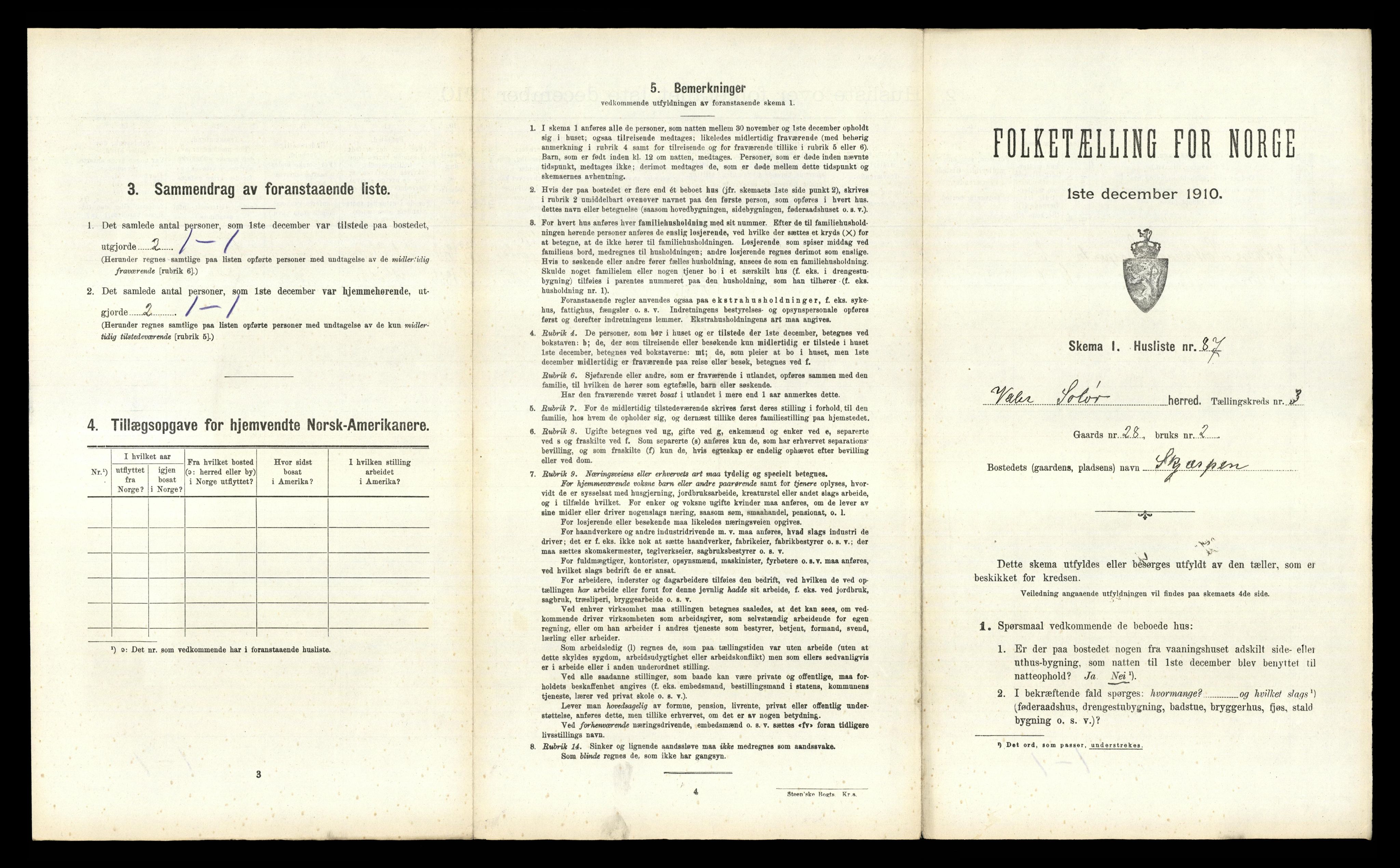 RA, 1910 census for Våler, 1910, p. 487