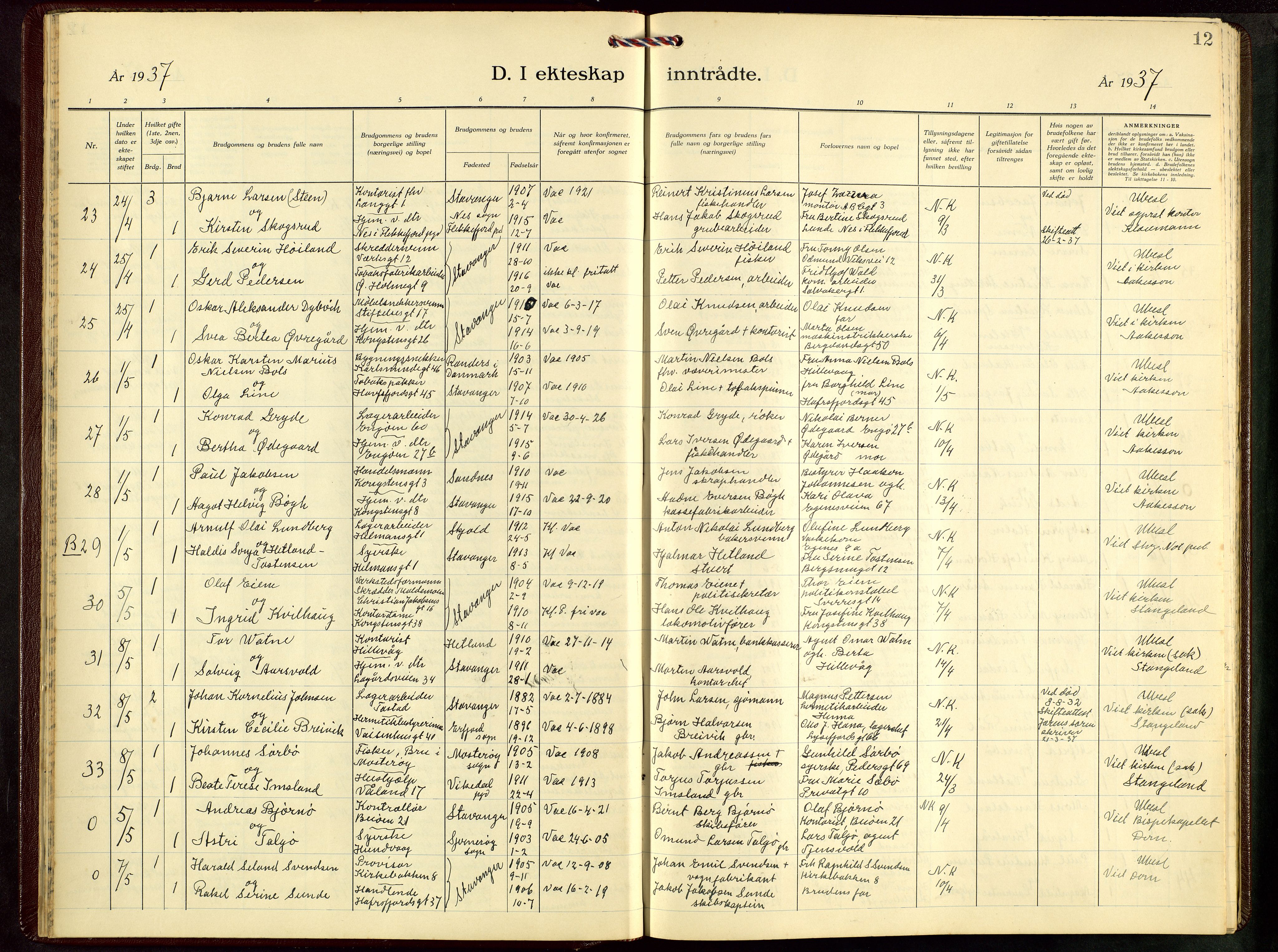 St. Petri sokneprestkontor, AV/SAST-A-101813/001/30/30BB/L0012: Parish register (copy) no. B 12, 1936-1951, p. 12