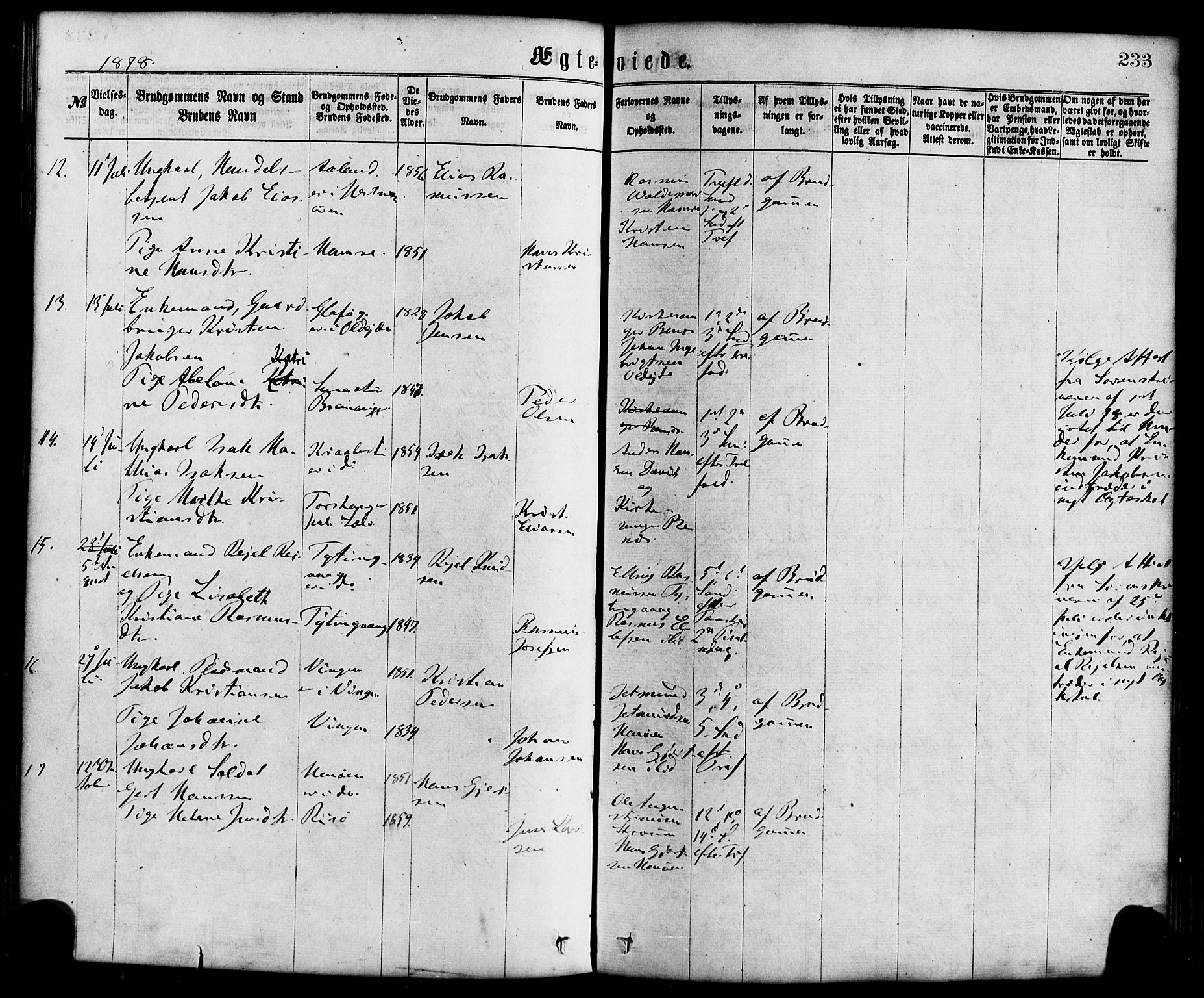Davik sokneprestembete, SAB/A-79701/H/Haa/Haaa/L0006: Parish register (official) no. A 6, 1867-1881, p. 233