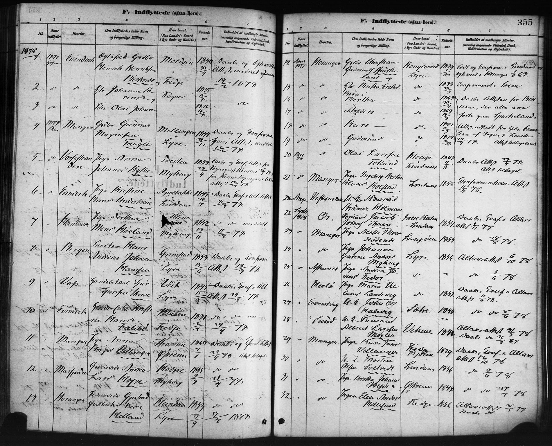 Lindås Sokneprestembete, AV/SAB-A-76701/H/Haa/Haaa/L0019: Parish register (official) no. A 19, 1878-1912, p. 355