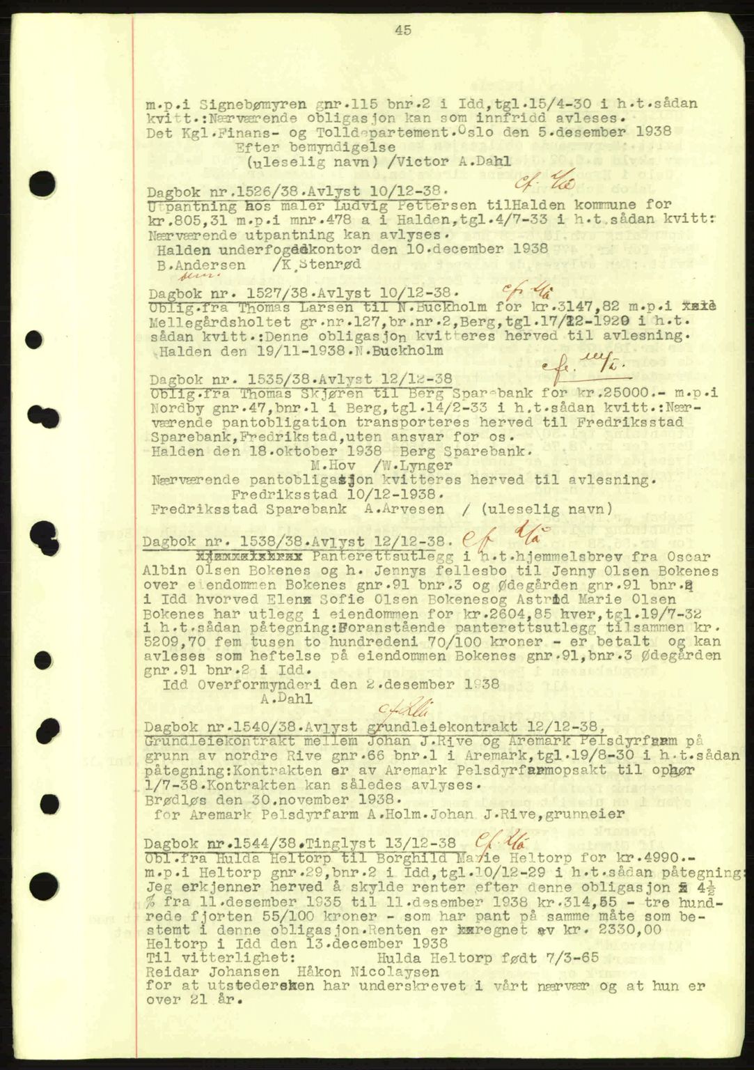 Idd og Marker sorenskriveri, AV/SAO-A-10283/G/Gb/Gbc/L0001: Mortgage book no. B1-3, 1936-1939, Diary no: : 1526/1938