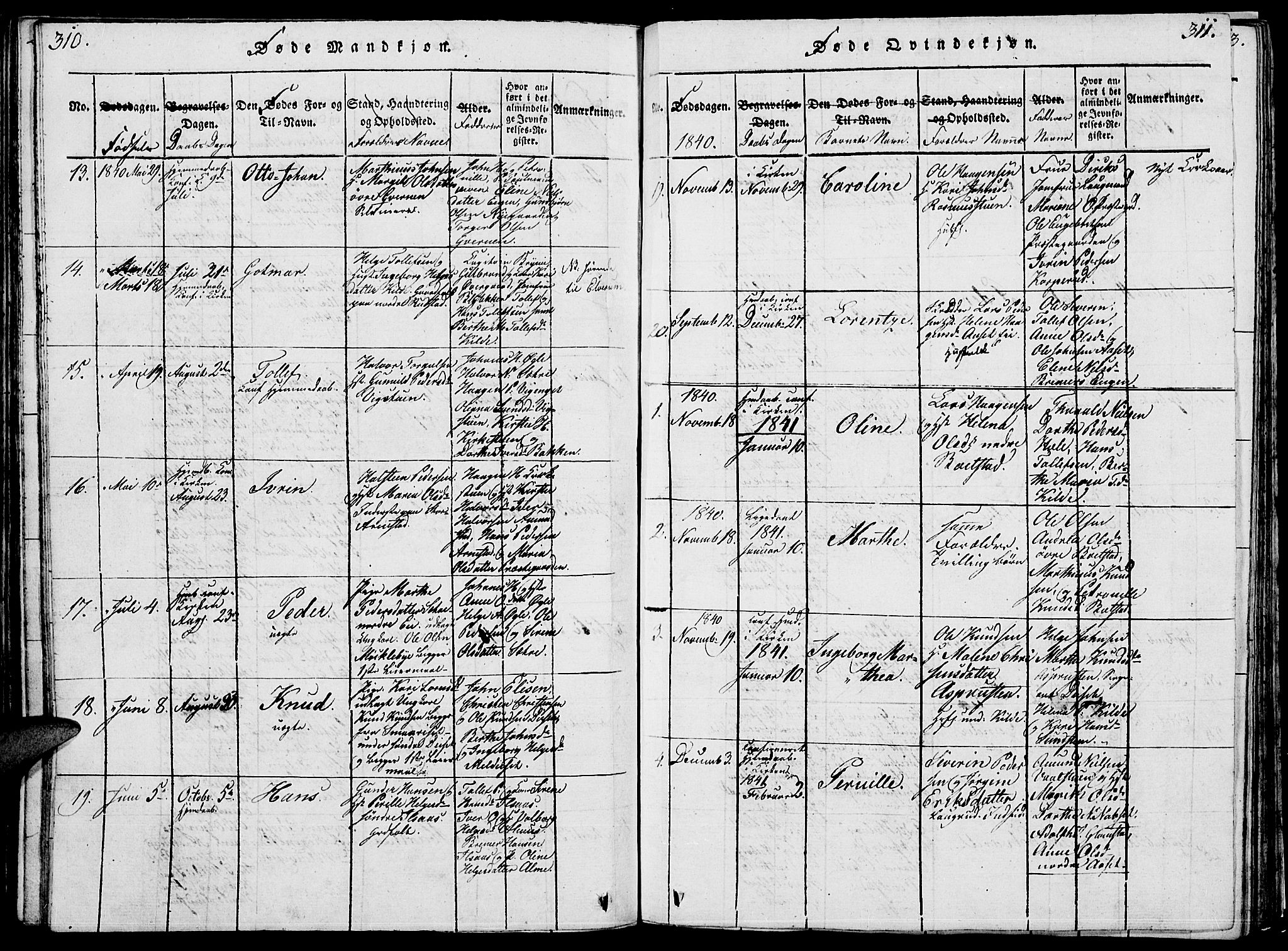 Åmot prestekontor, Hedmark, AV/SAH-PREST-056/H/Ha/Hab/L0001: Parish register (copy) no. 1, 1815-1847, p. 310-311