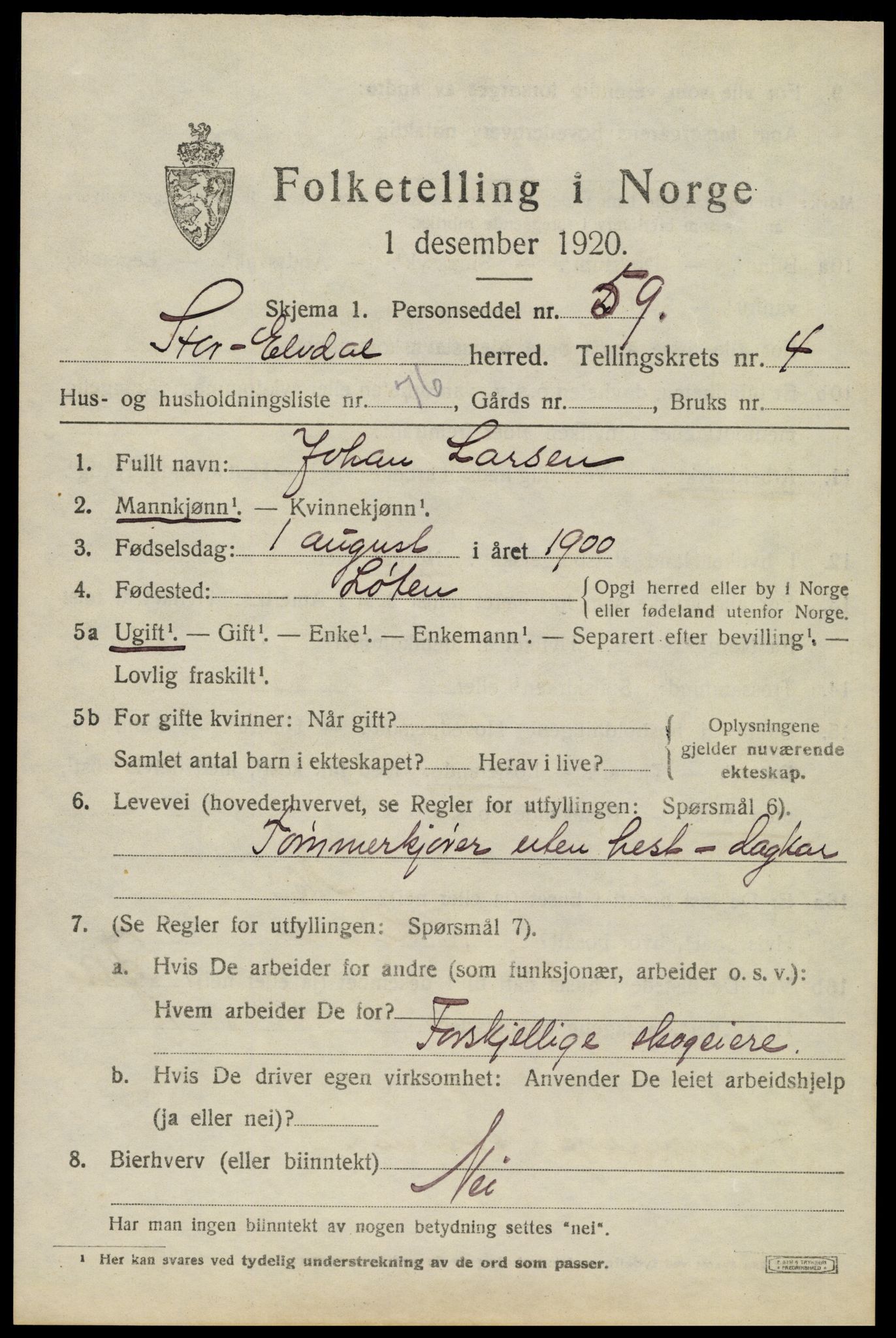 SAH, 1920 census for Stor-Elvdal, 1920, p. 4406