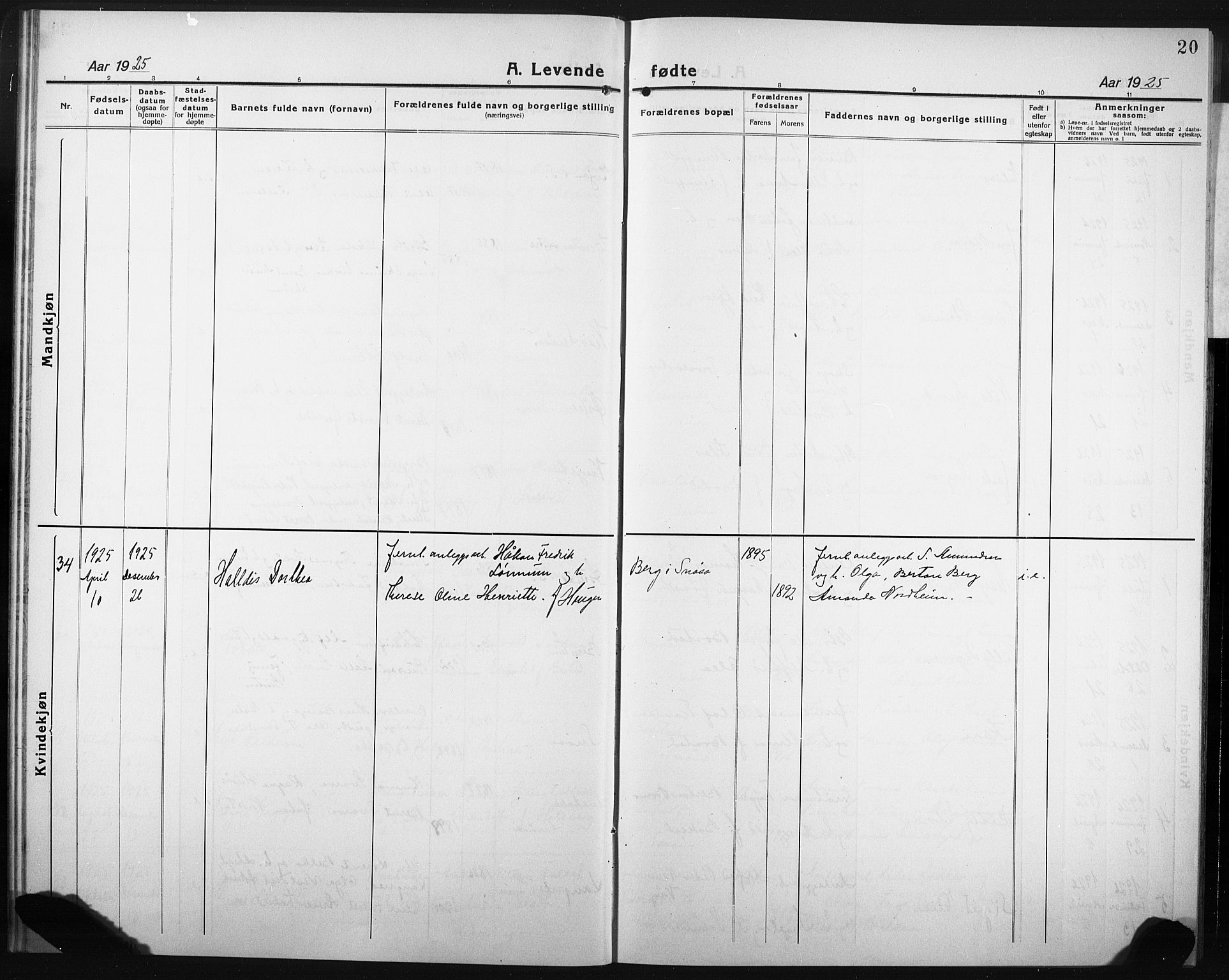 Ministerialprotokoller, klokkerbøker og fødselsregistre - Nord-Trøndelag, AV/SAT-A-1458/749/L0480: Parish register (copy) no. 749C02, 1924-1932, p. 20