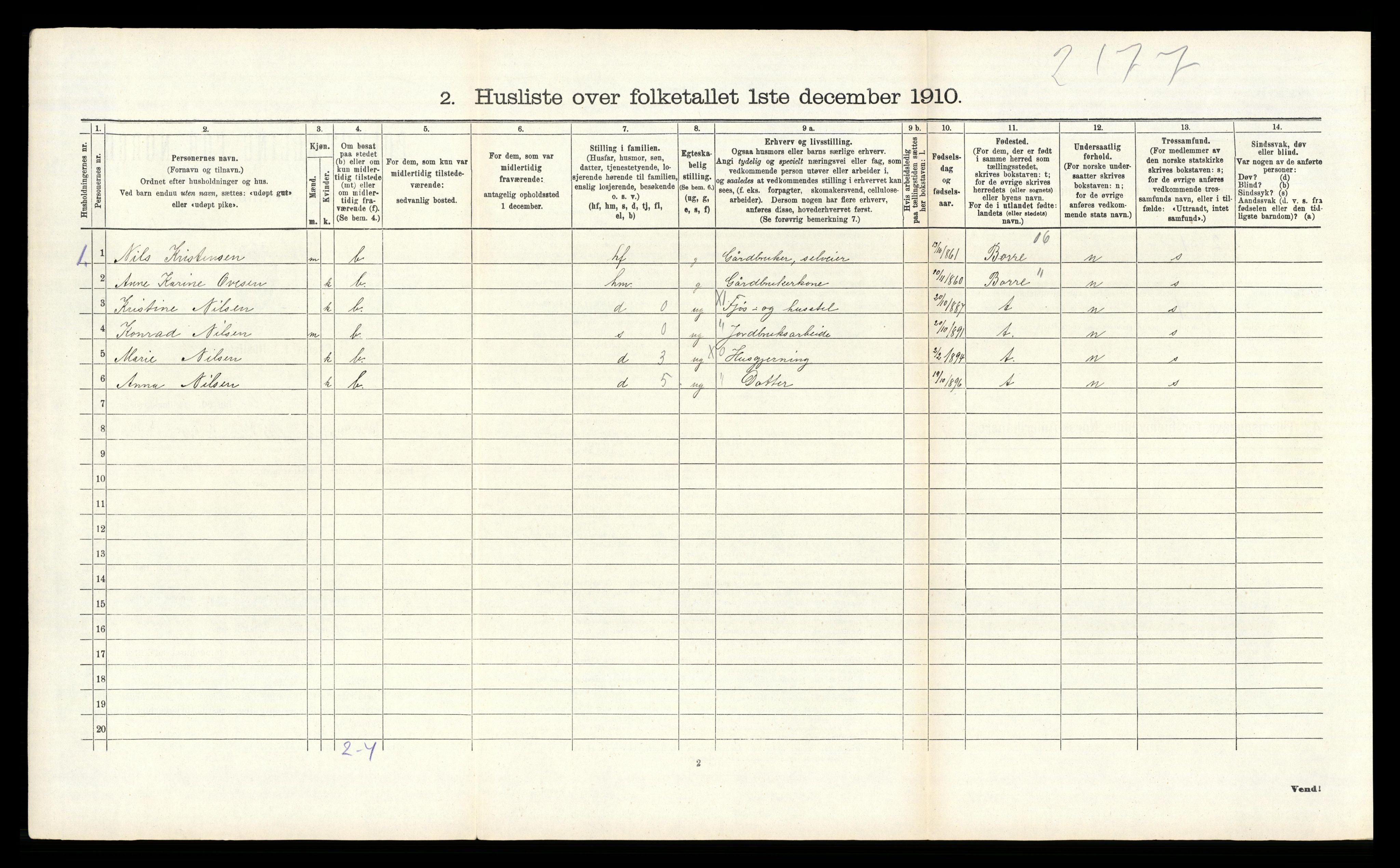 RA, 1910 census for Våle, 1910, p. 825