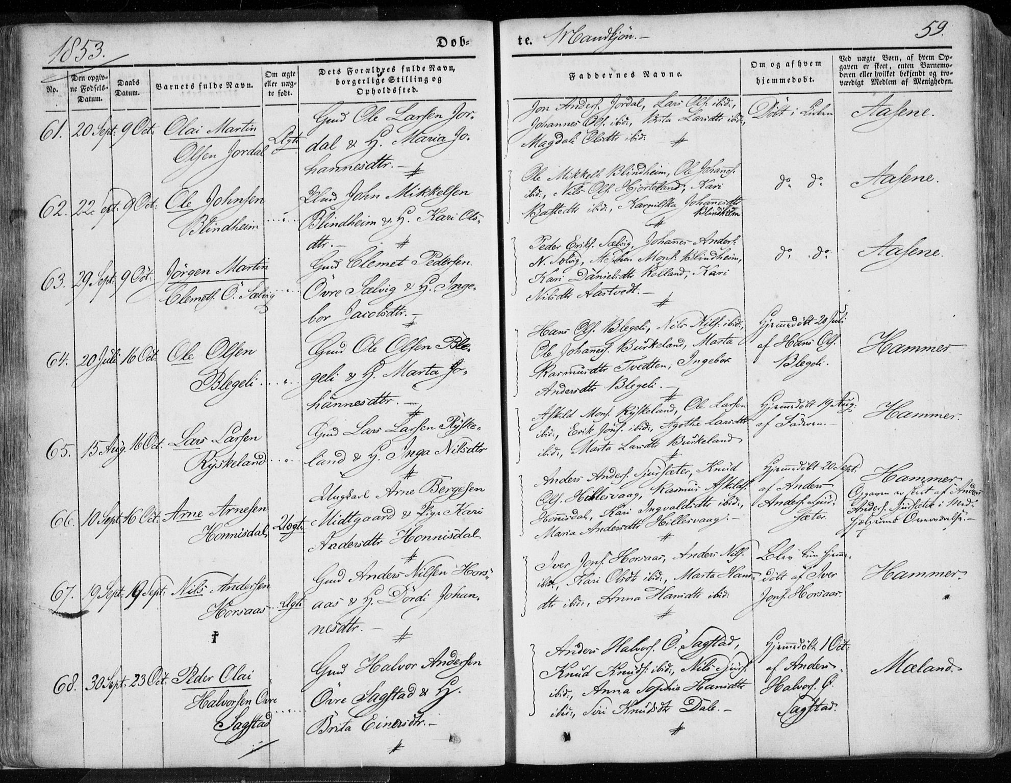 Hamre sokneprestembete, AV/SAB-A-75501/H/Ha/Haa/Haaa/L0013: Parish register (official) no. A 13, 1846-1857, p. 59