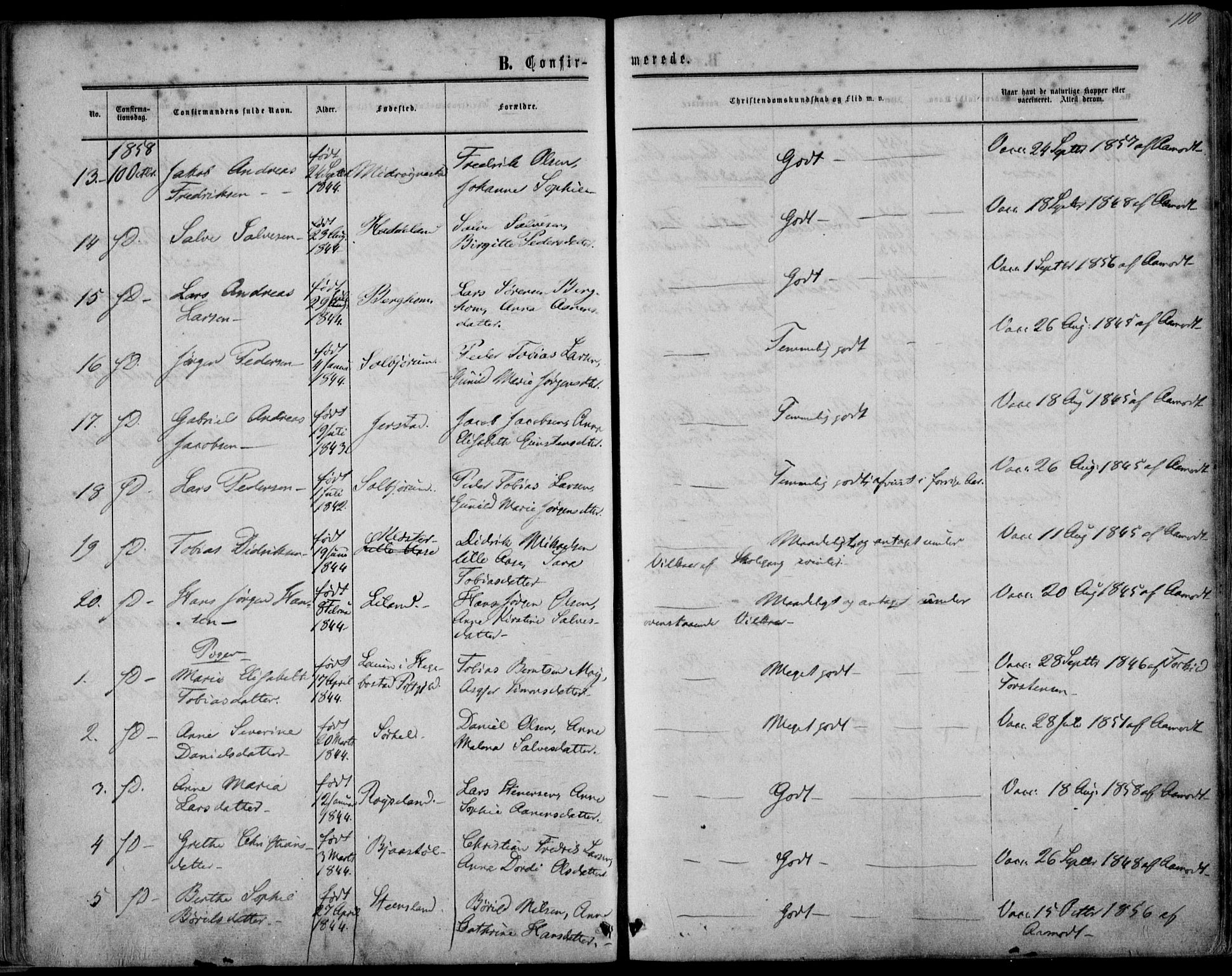 Kvinesdal sokneprestkontor, AV/SAK-1111-0026/F/Fa/Fab/L0006: Parish register (official) no. A 6, 1857-1869, p. 110