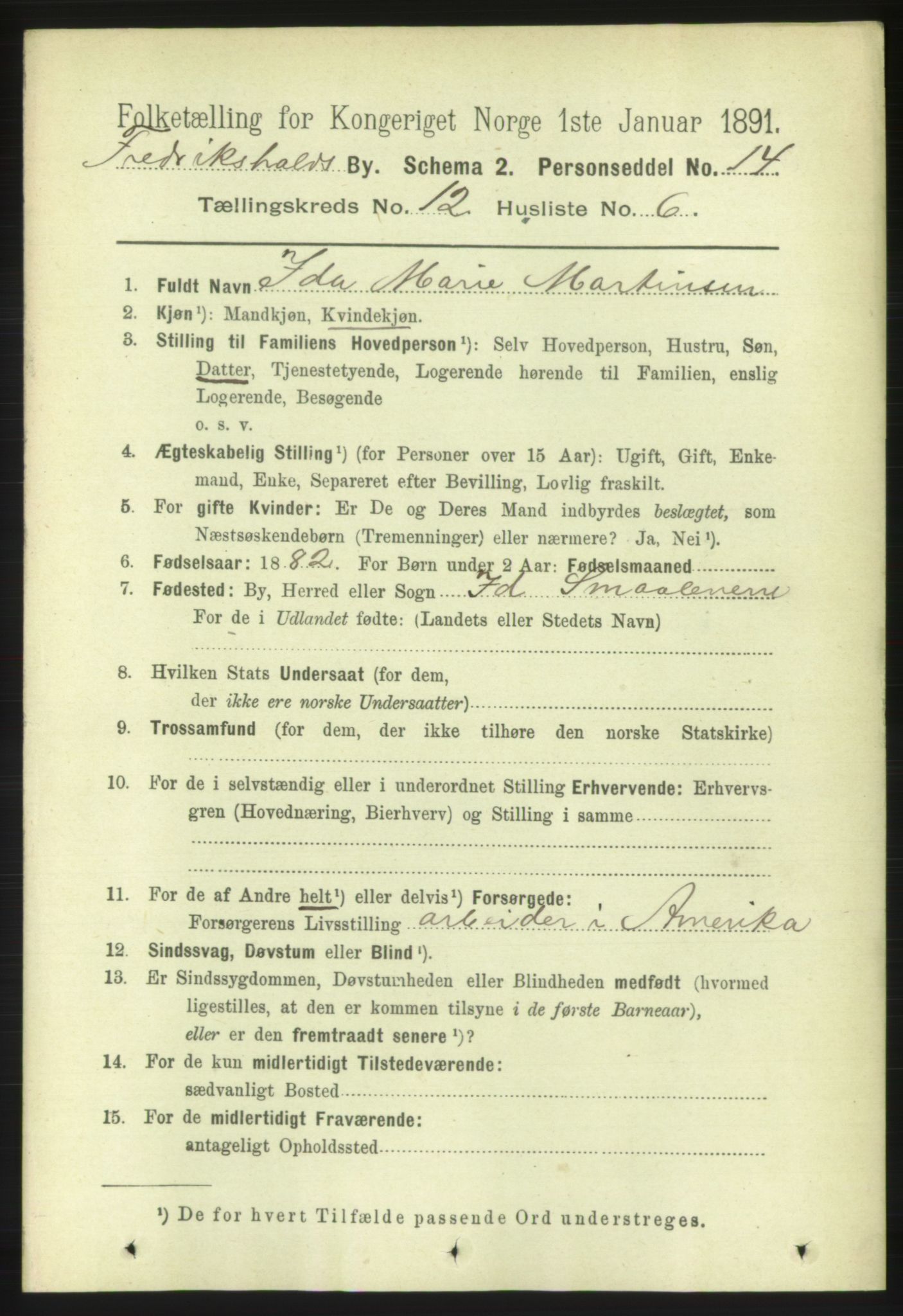 RA, 1891 census for 0101 Fredrikshald, 1891, p. 8405