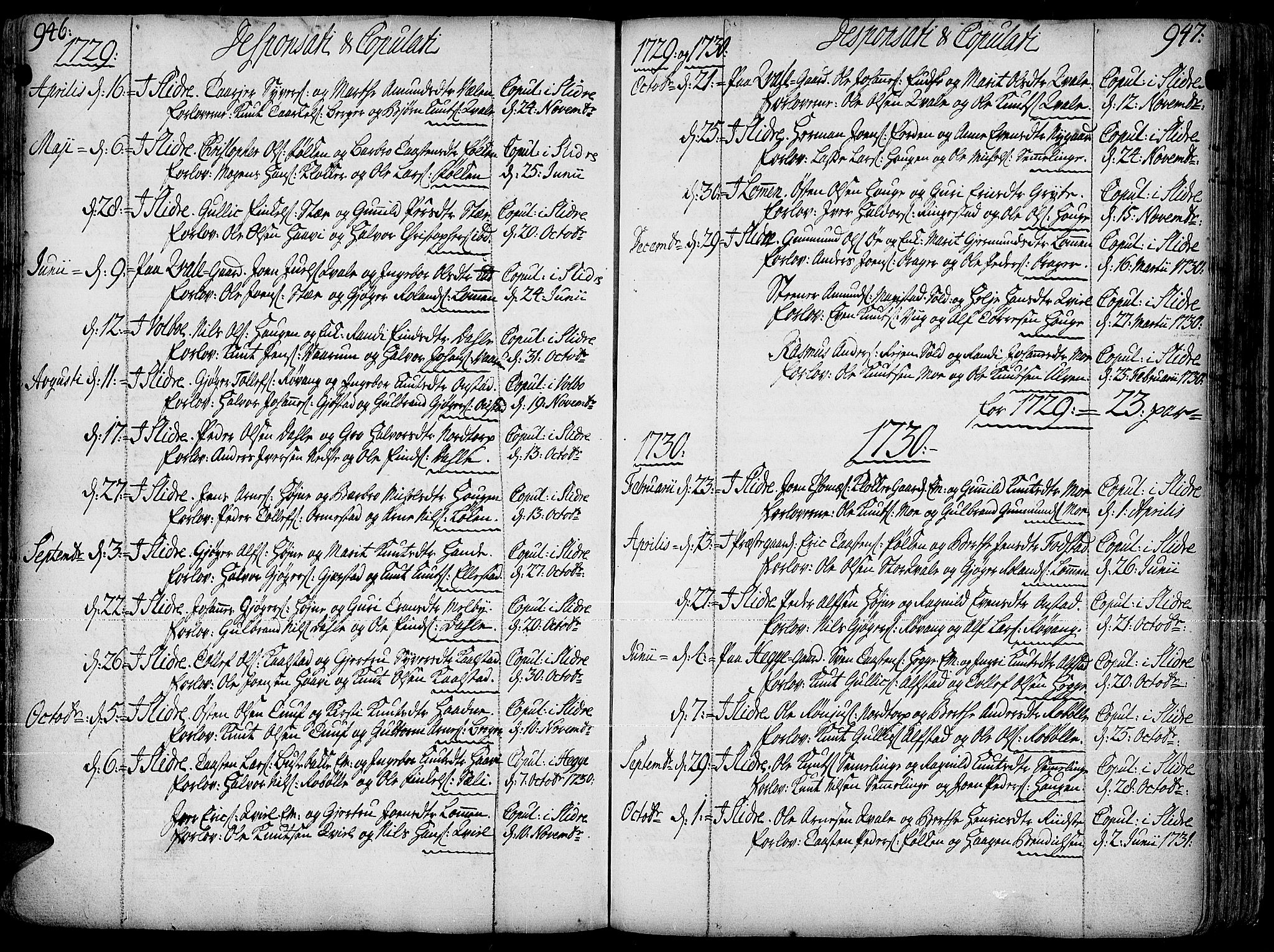 Slidre prestekontor, AV/SAH-PREST-134/H/Ha/Haa/L0001: Parish register (official) no. 1, 1724-1814, p. 946-947