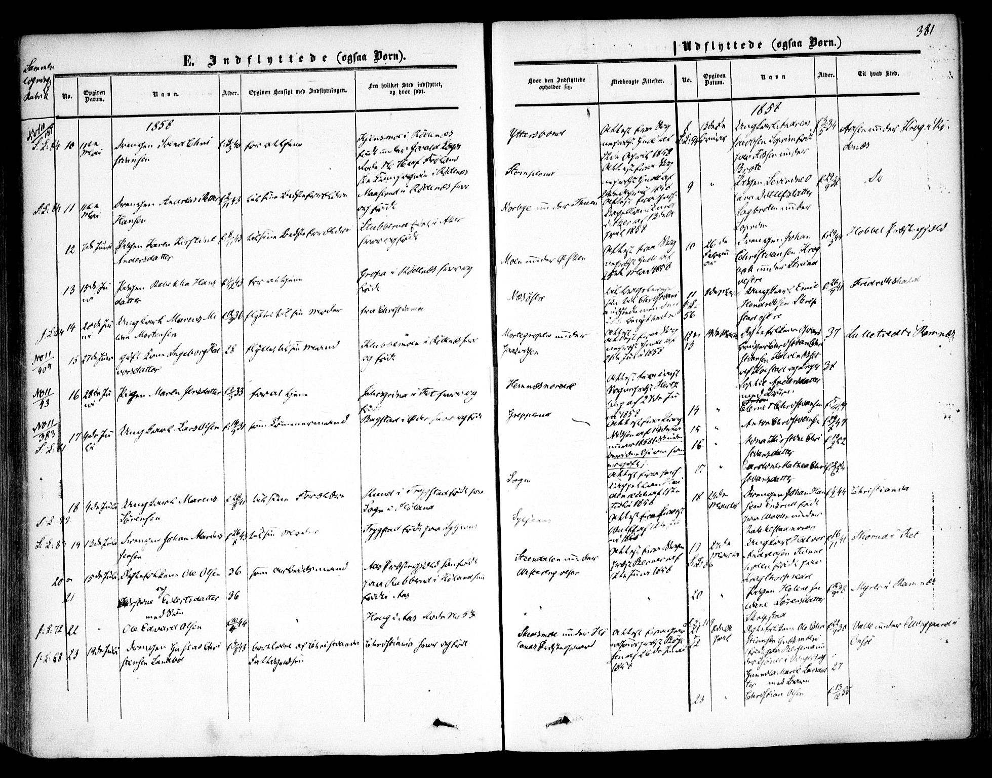 Høland prestekontor Kirkebøker, AV/SAO-A-10346a/F/Fa/L0010: Parish register (official) no. I 10, 1854-1861, p. 381