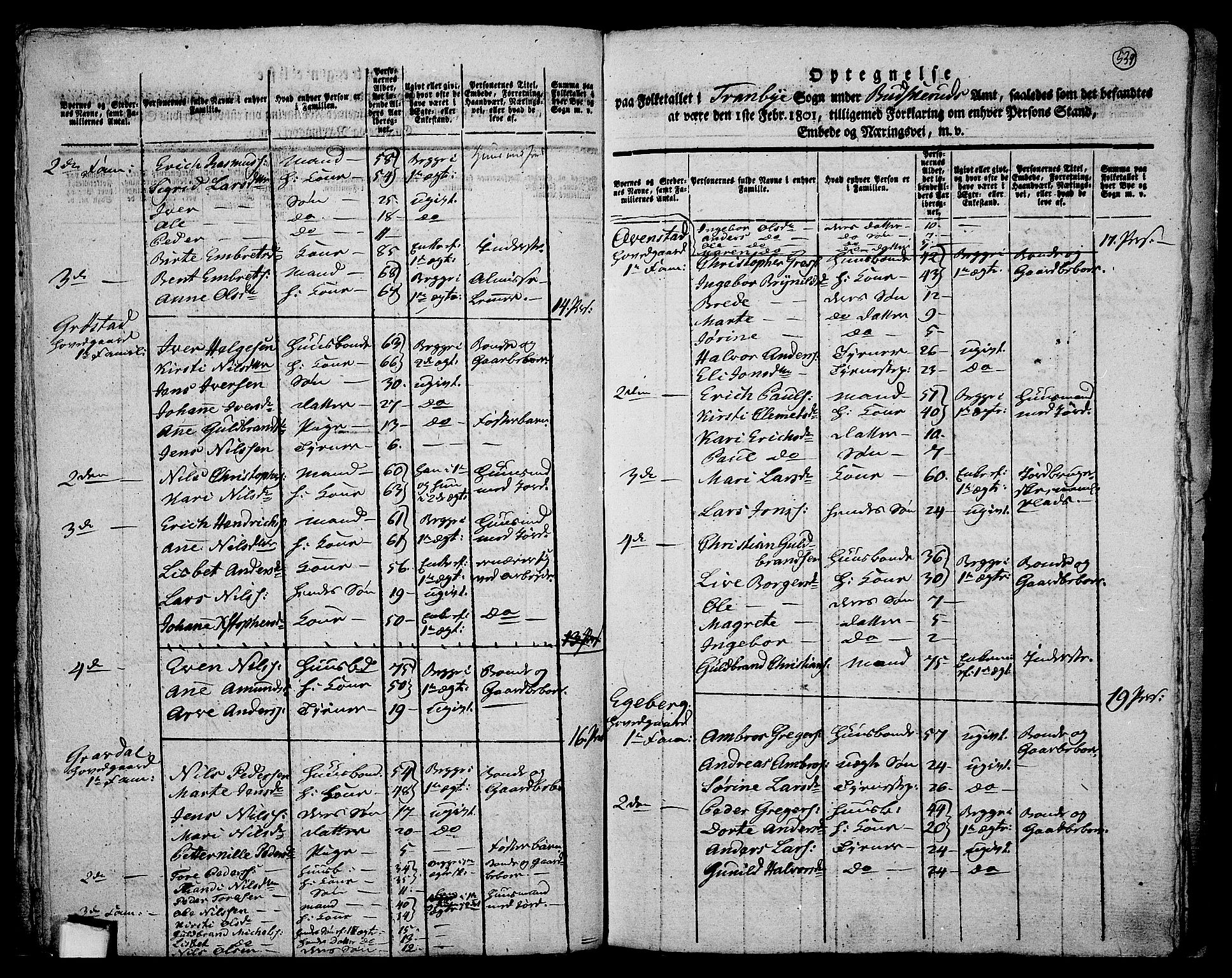 RA, 1801 census for 0626P Lier, 1801, p. 538b-539a