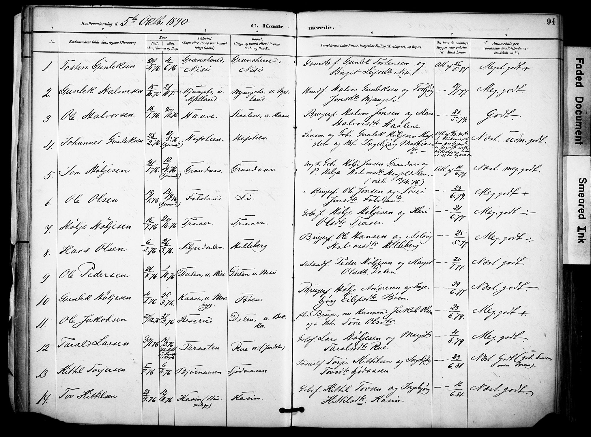 Gransherad kirkebøker, SAKO/A-267/F/Fa/L0005: Parish register (official) no. I 5, 1887-1916, p. 94