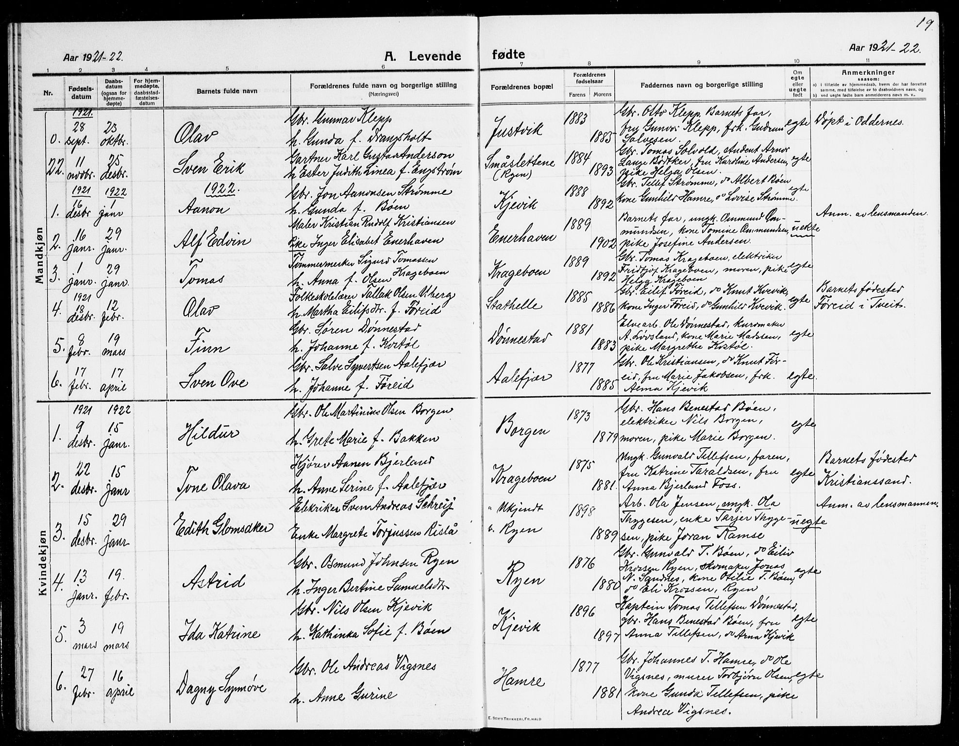 Tveit sokneprestkontor, AV/SAK-1111-0043/F/Fb/L0005: Parish register (copy) no. B 5, 1915-1941, p. 19