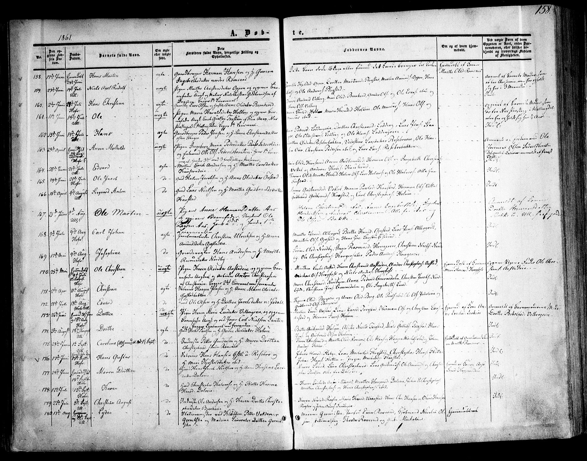 Ullensaker prestekontor Kirkebøker, SAO/A-10236a/F/Fa/L0015.a: Parish register (official) no. I 15A, 1851-1862, p. 158
