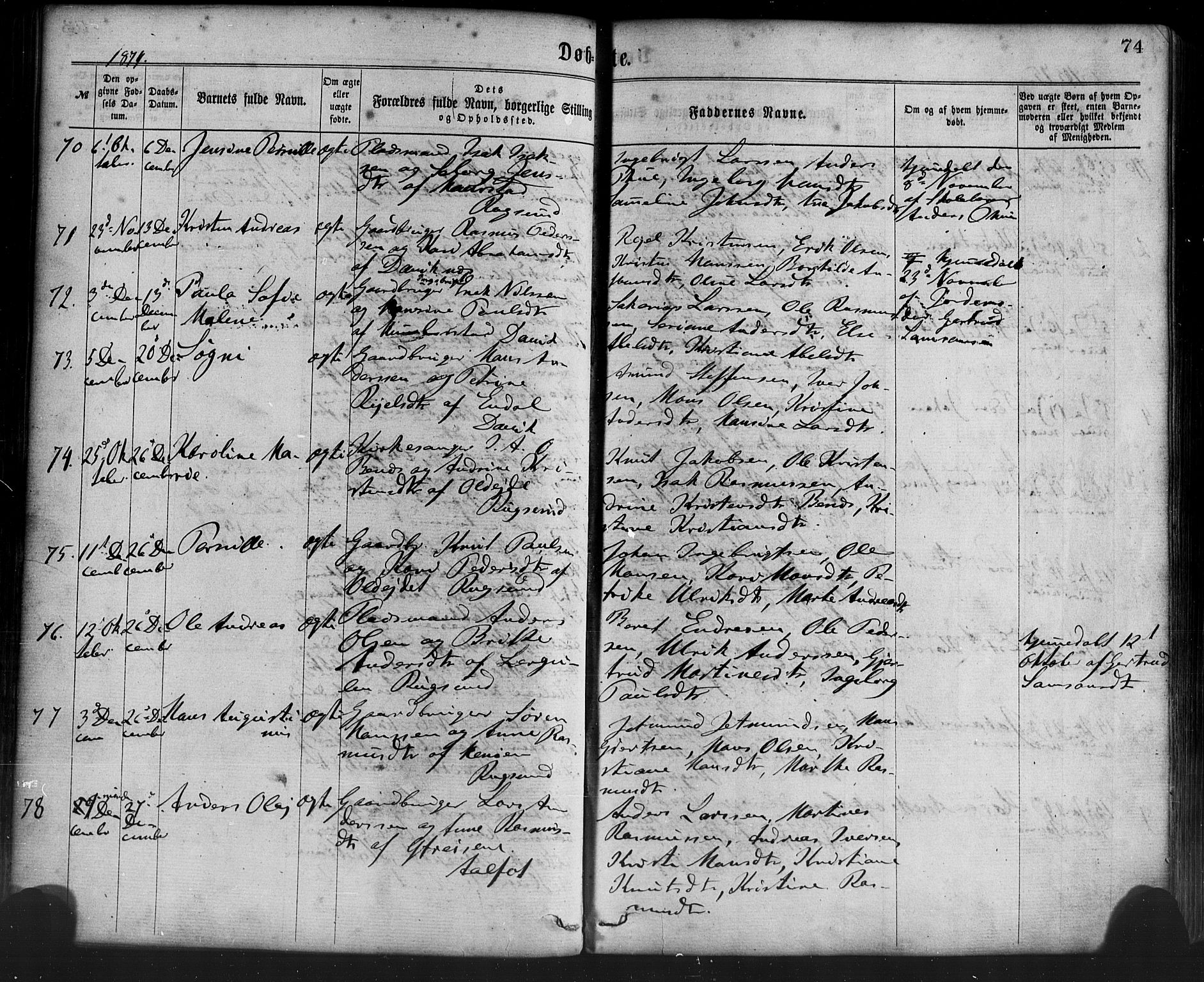 Davik sokneprestembete, AV/SAB-A-79701/H/Haa/Haaa/L0006: Parish register (official) no. A 6, 1867-1881, p. 74