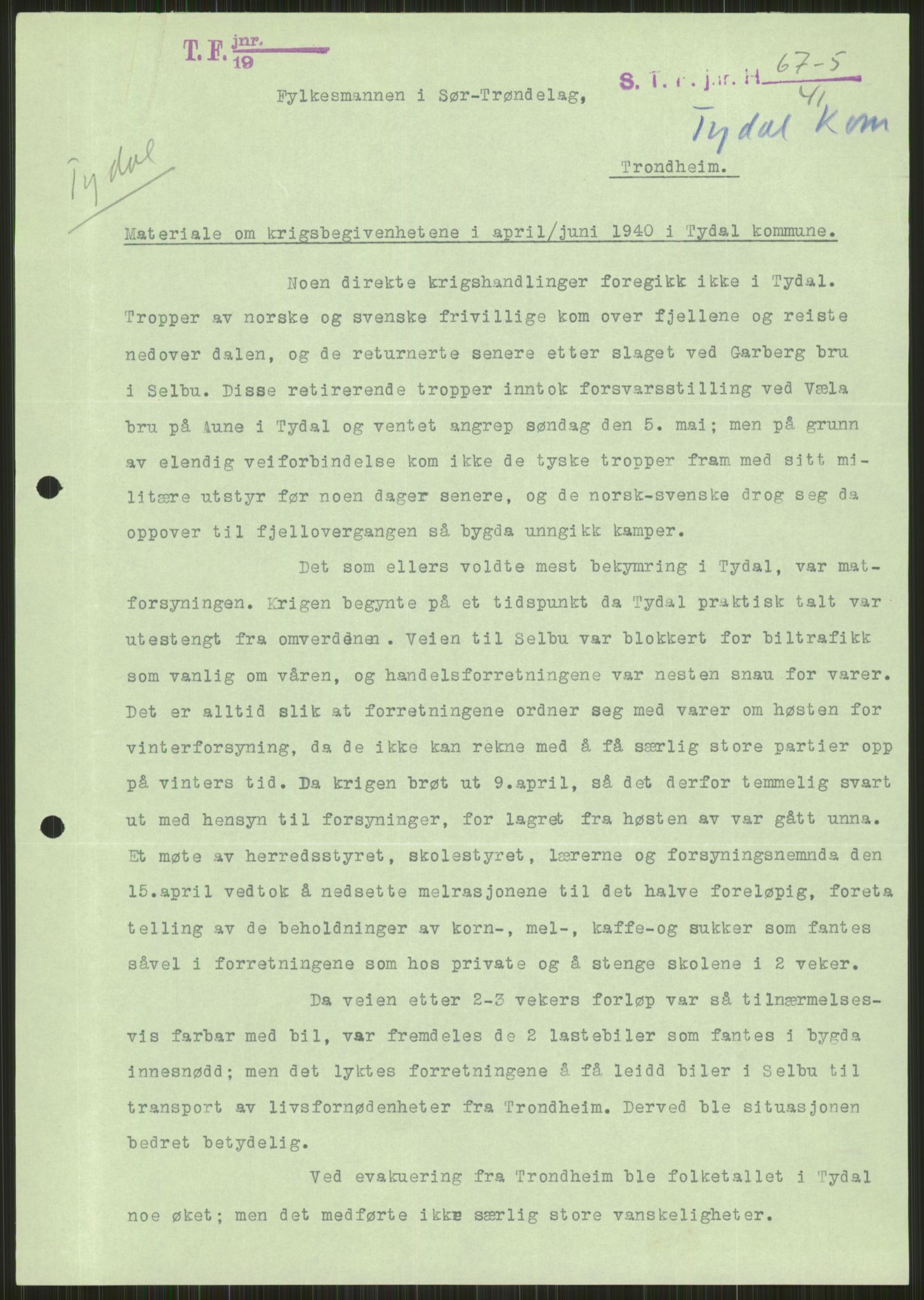 Forsvaret, Forsvarets krigshistoriske avdeling, AV/RA-RAFA-2017/Y/Ya/L0016: II-C-11-31 - Fylkesmenn.  Rapporter om krigsbegivenhetene 1940., 1940, p. 215