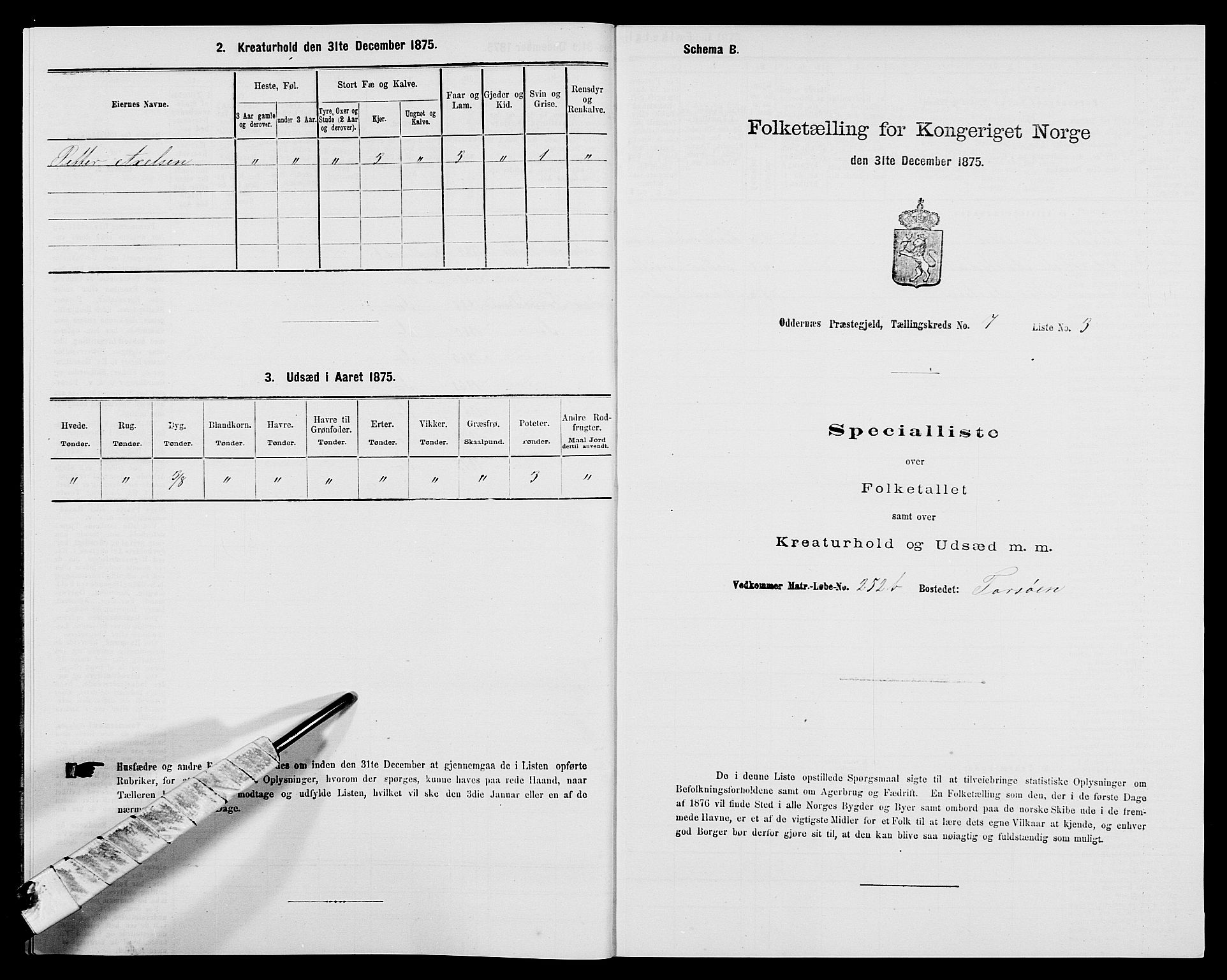 SAK, 1875 census for 1012P Oddernes, 1875, p. 1237