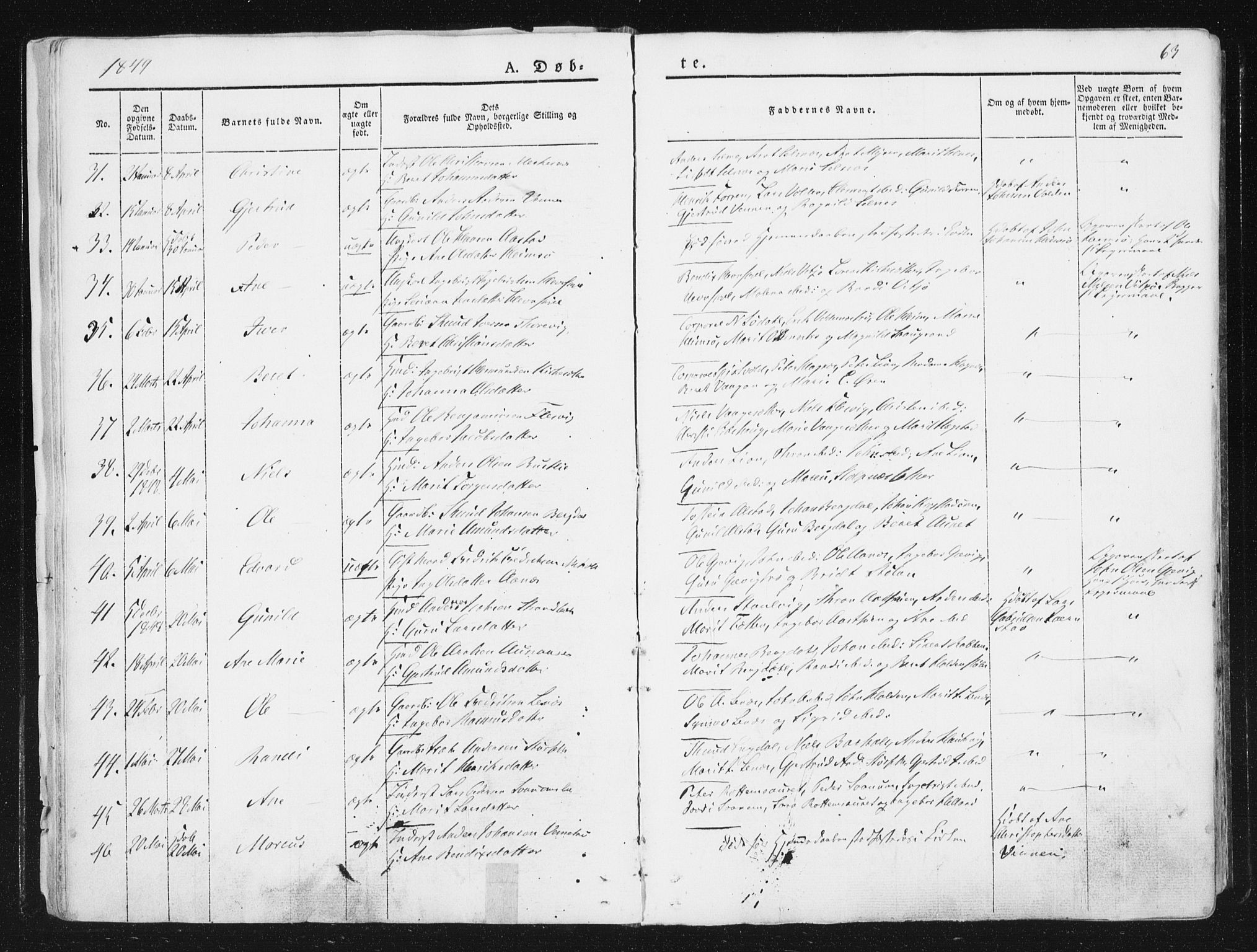 Ministerialprotokoller, klokkerbøker og fødselsregistre - Sør-Trøndelag, AV/SAT-A-1456/630/L0493: Parish register (official) no. 630A06, 1841-1851, p. 63