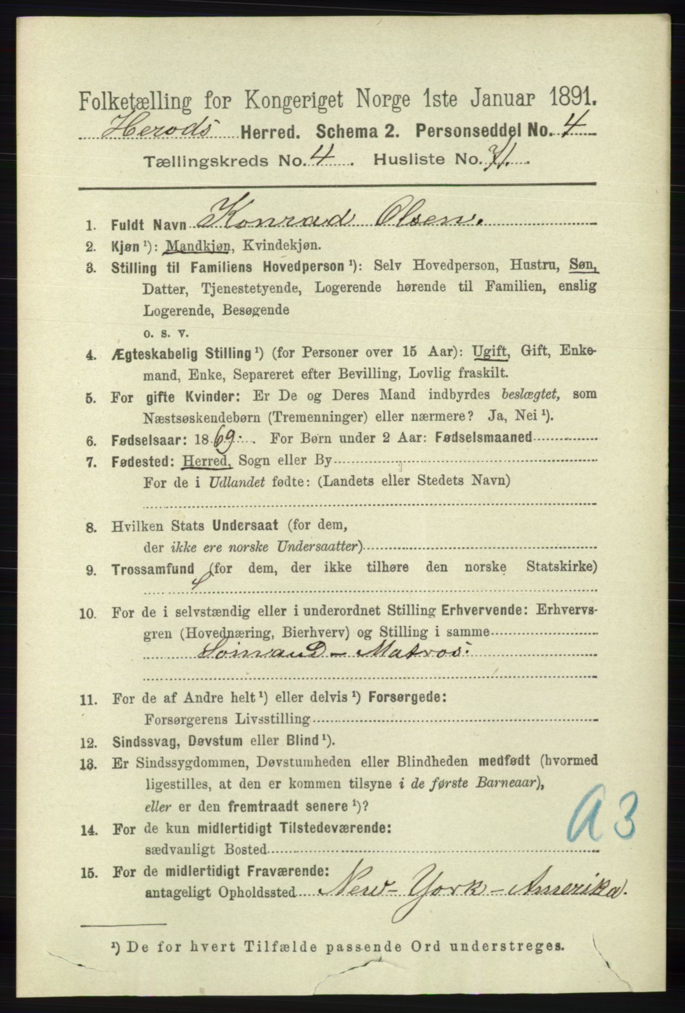 RA, 1891 census for 1039 Herad, 1891, p. 1720