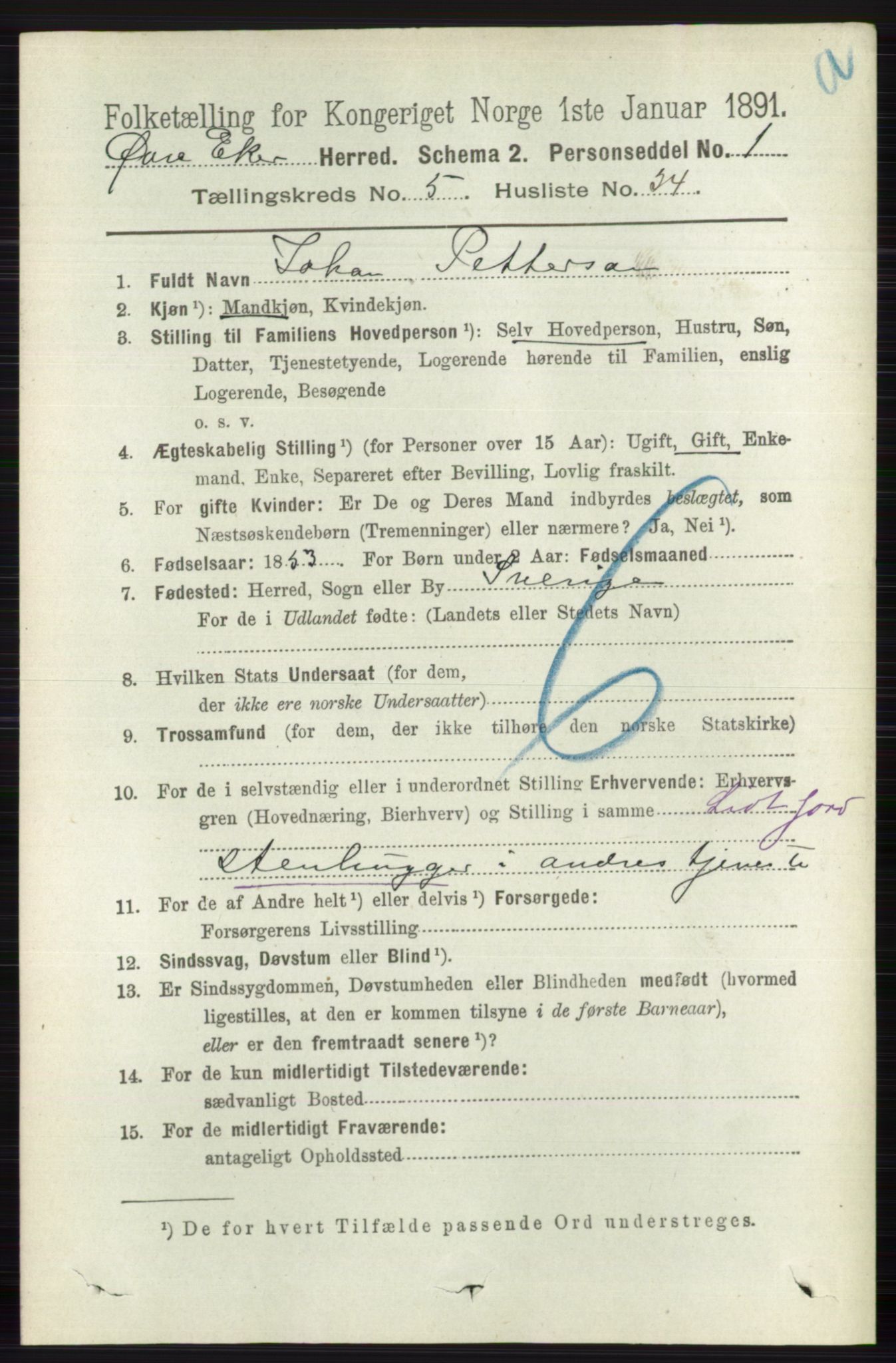 RA, 1891 census for 0624 Øvre Eiker, 1891, p. 2172