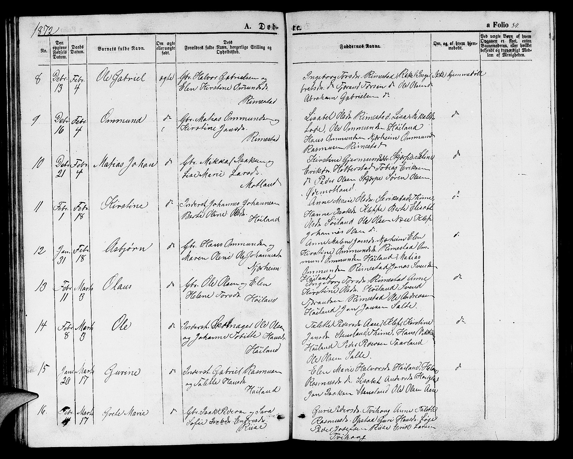 Hå sokneprestkontor, SAST/A-101801/001/30BB/L0001: Parish register (copy) no. B 1, 1854-1883, p. 84