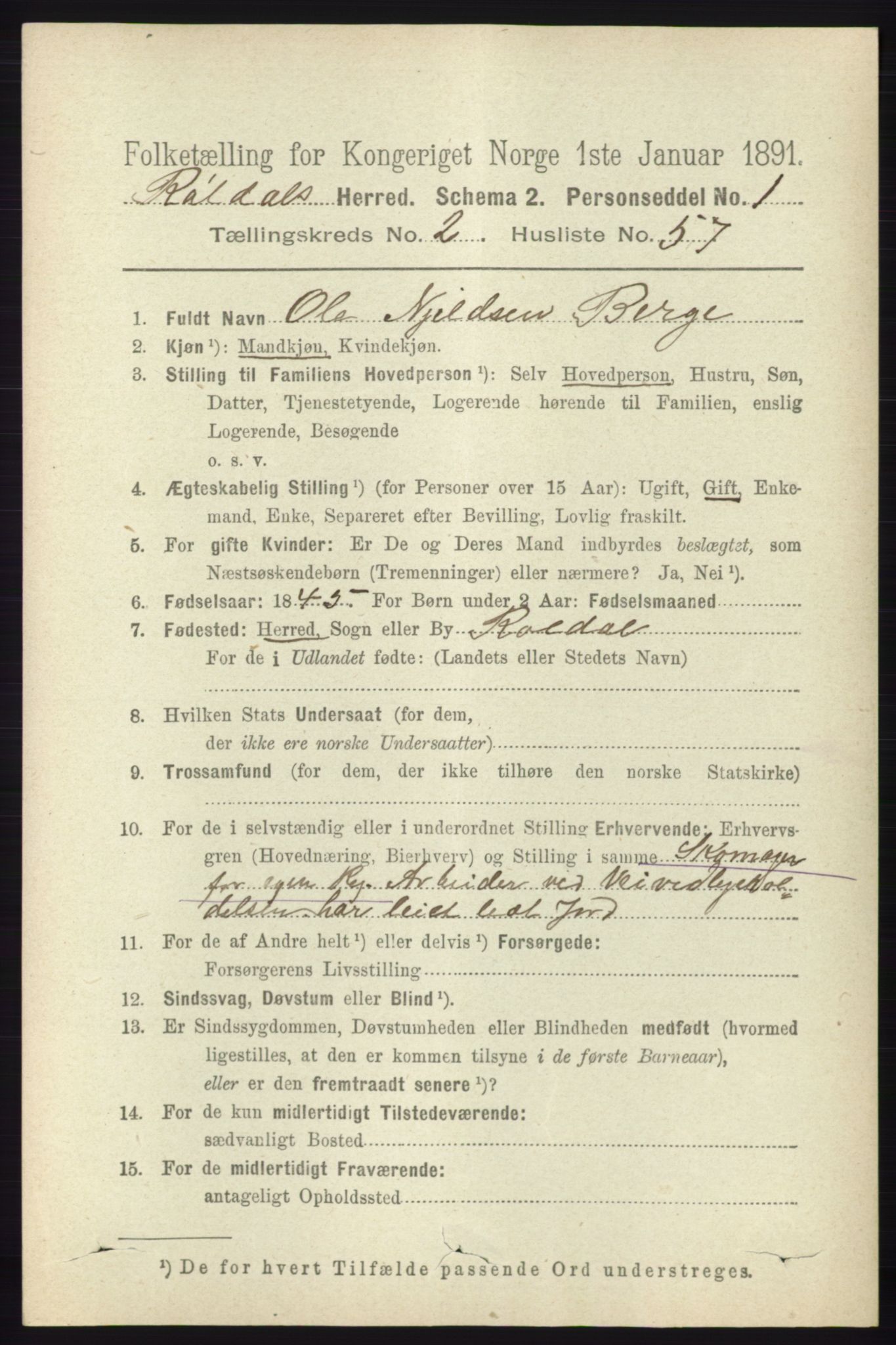 RA, 1891 census for 1229 Røldal, 1891, p. 844