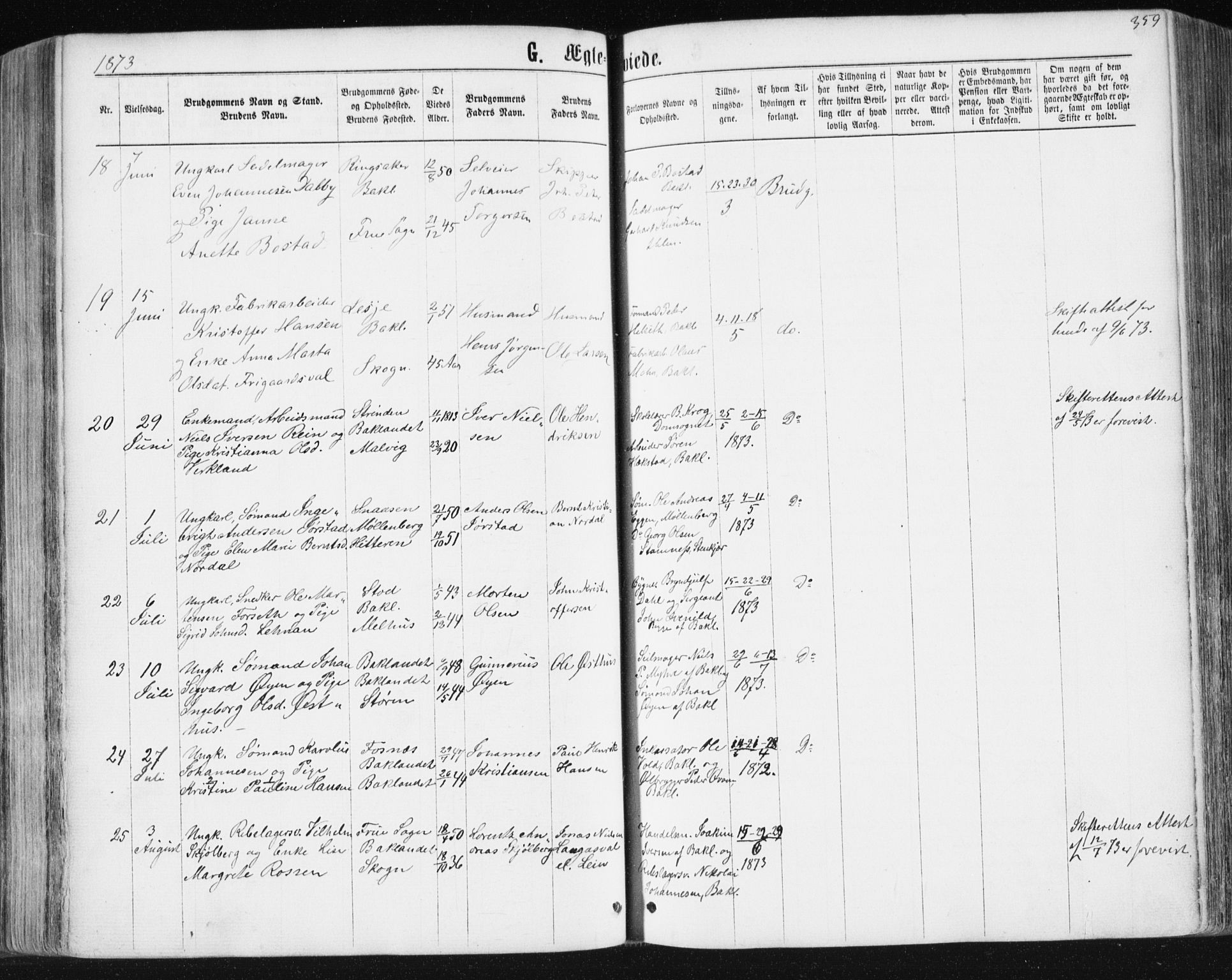 Ministerialprotokoller, klokkerbøker og fødselsregistre - Sør-Trøndelag, AV/SAT-A-1456/604/L0186: Parish register (official) no. 604A07, 1866-1877, p. 359