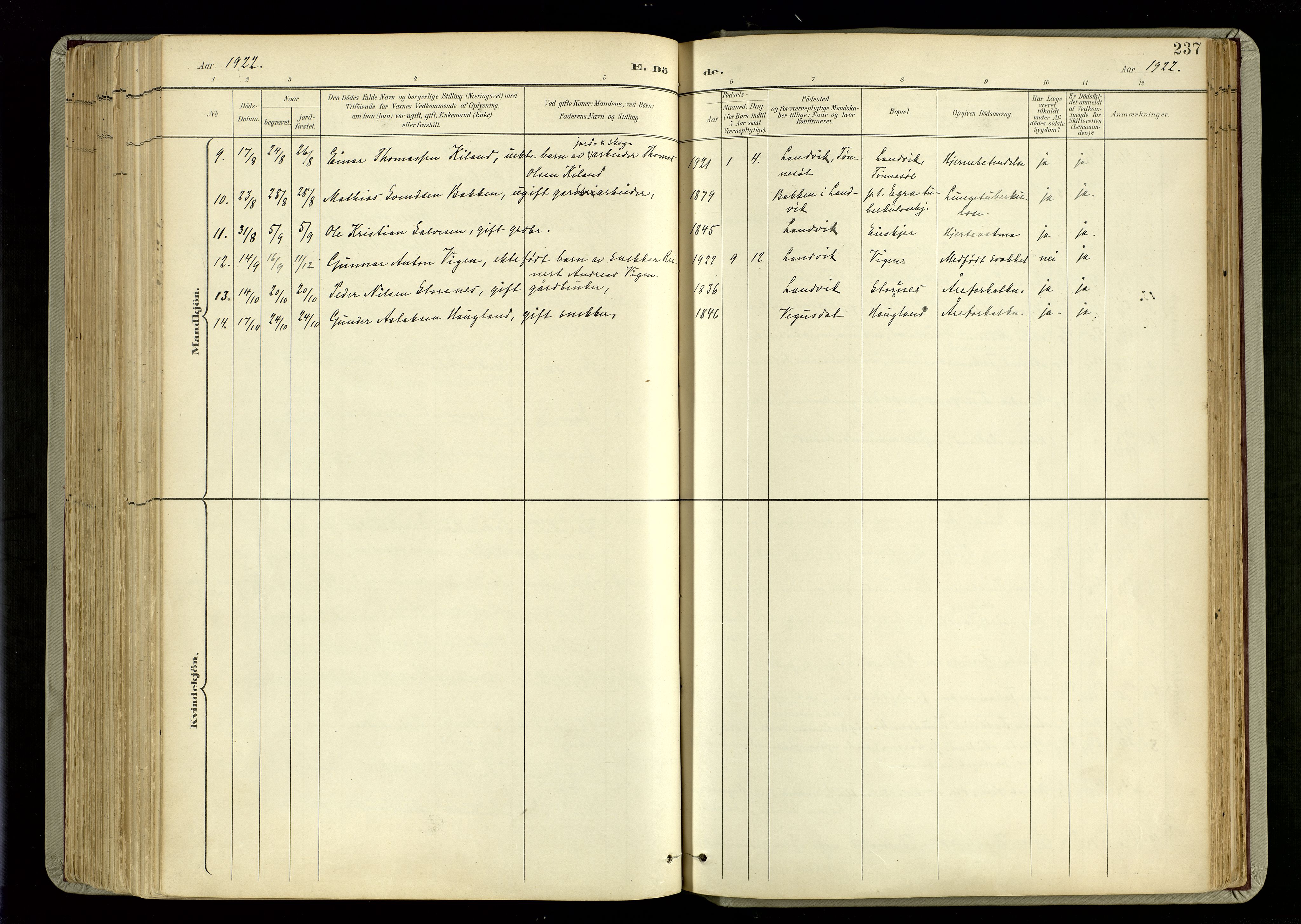 Hommedal sokneprestkontor, SAK/1111-0023/F/Fa/Fab/L0007: Parish register (official) no. A 7, 1898-1924, p. 237