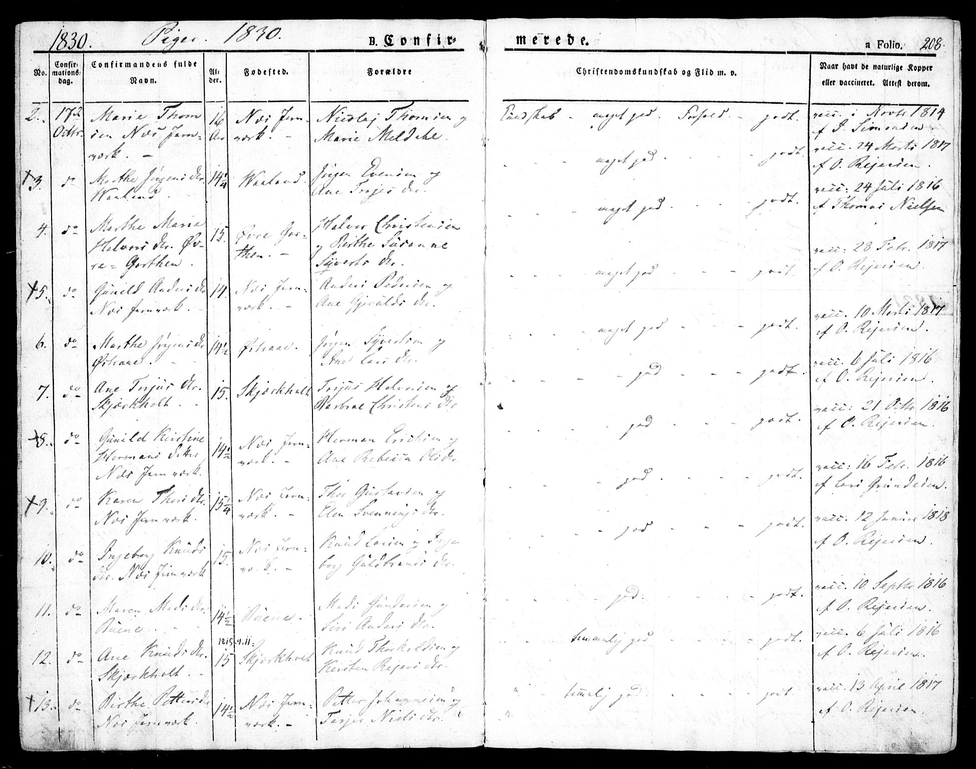 Holt sokneprestkontor, AV/SAK-1111-0021/F/Fa/L0006: Parish register (official) no. A 6, 1820-1835, p. 208