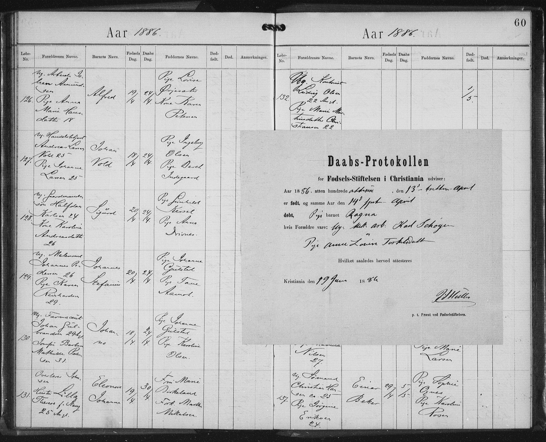 Rikshospitalet prestekontor Kirkebøker, SAO/A-10309b/K/L0003/0002: Baptism register no. 3.2, 1884-1889, p. 60