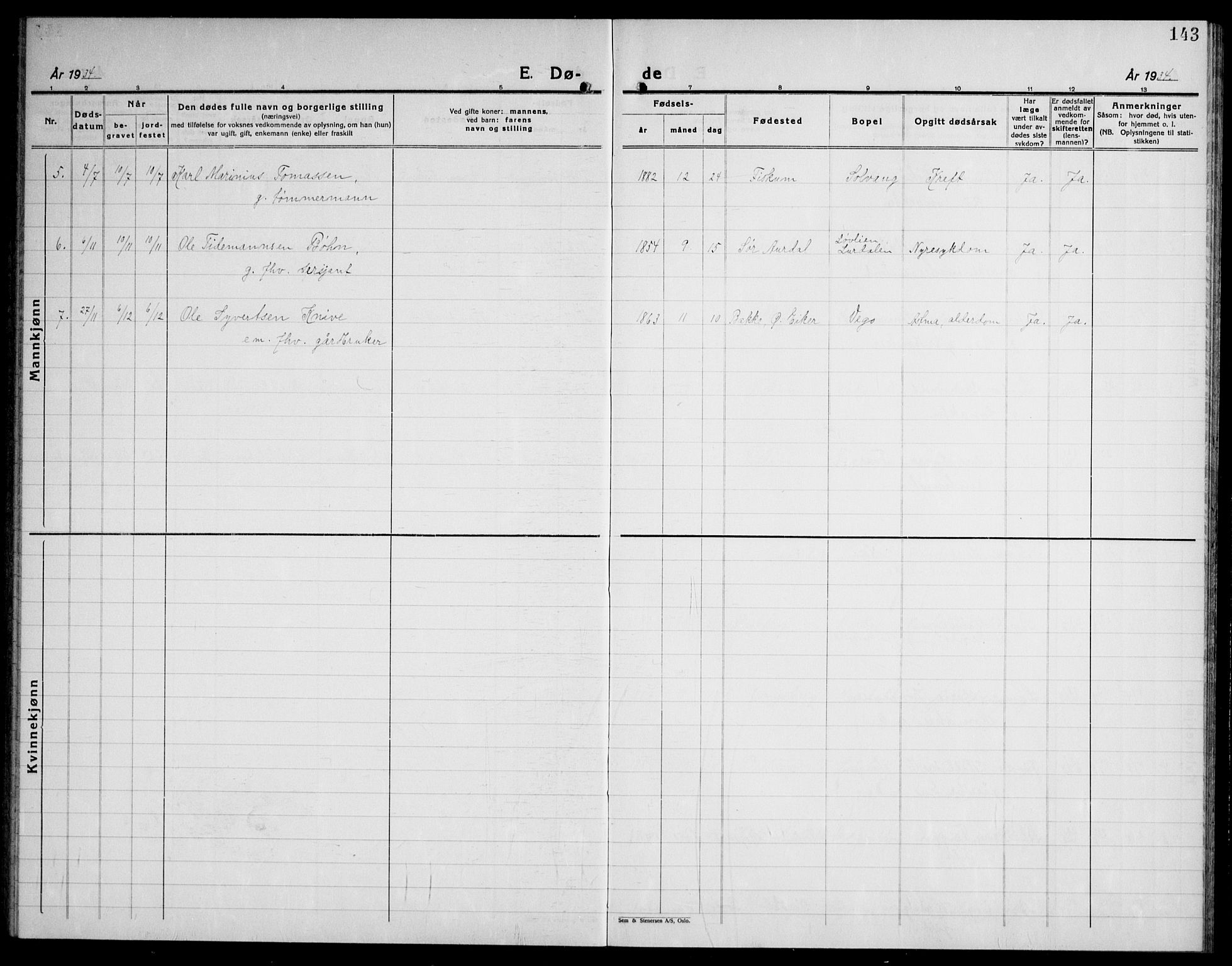 Fiskum kirkebøker, AV/SAKO-A-15/G/Ga/L0007: Parish register (copy) no. 7, 1928-1945, p. 143