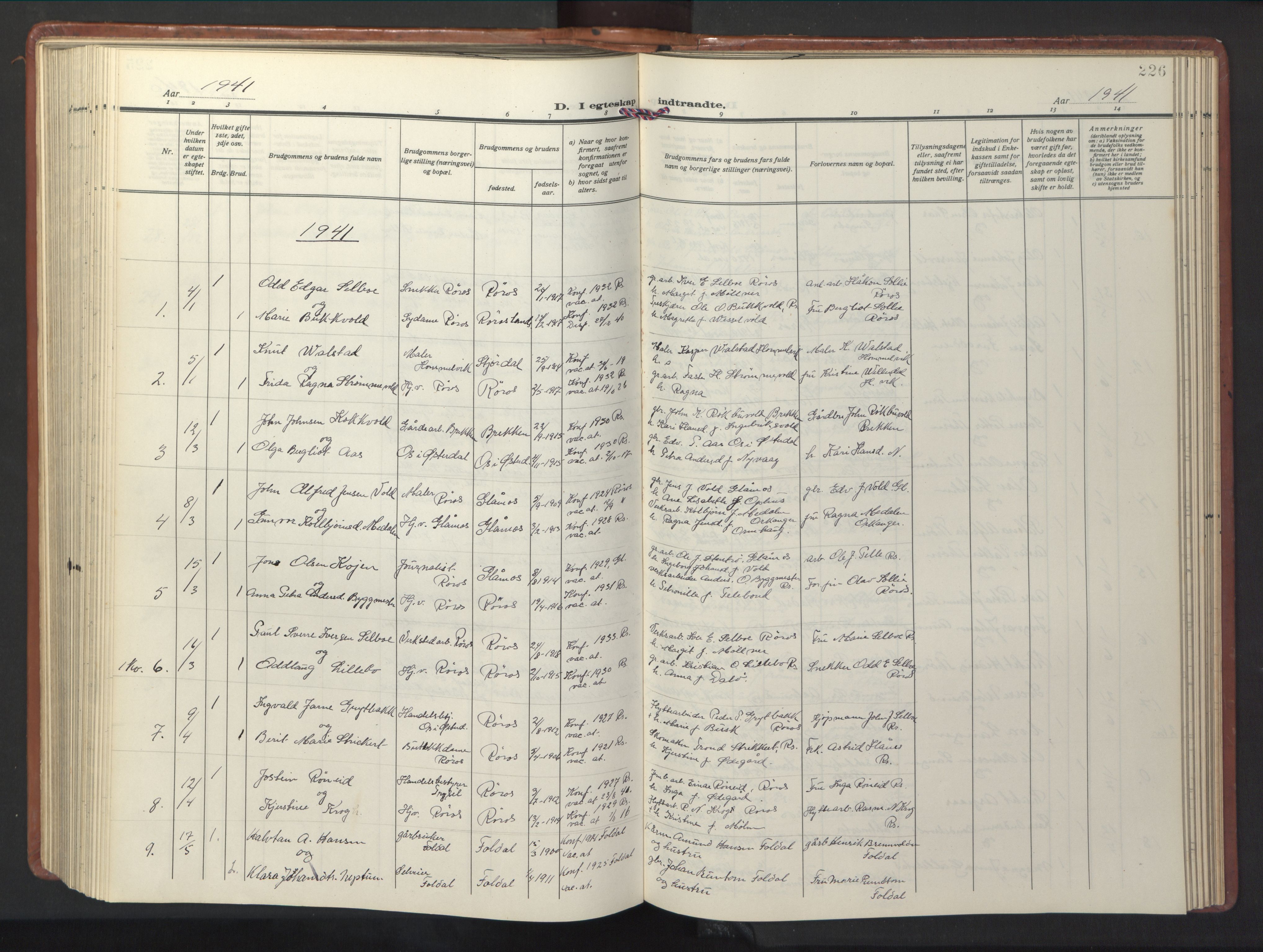 Ministerialprotokoller, klokkerbøker og fødselsregistre - Sør-Trøndelag, SAT/A-1456/681/L0943: Parish register (copy) no. 681C07, 1926-1954, p. 226