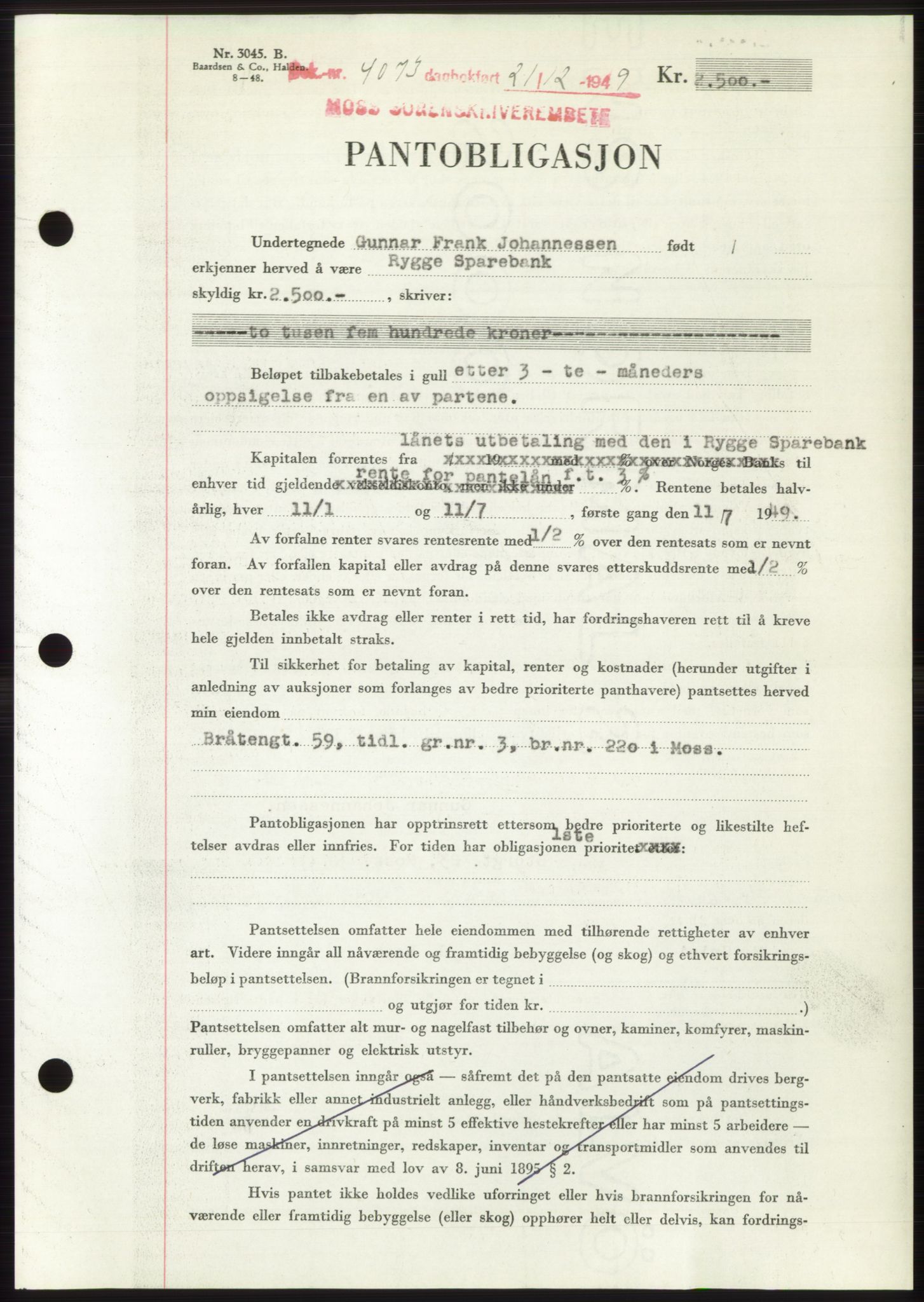 Moss sorenskriveri, SAO/A-10168: Mortgage book no. B23, 1949-1950, Diary no: : 4073/1949