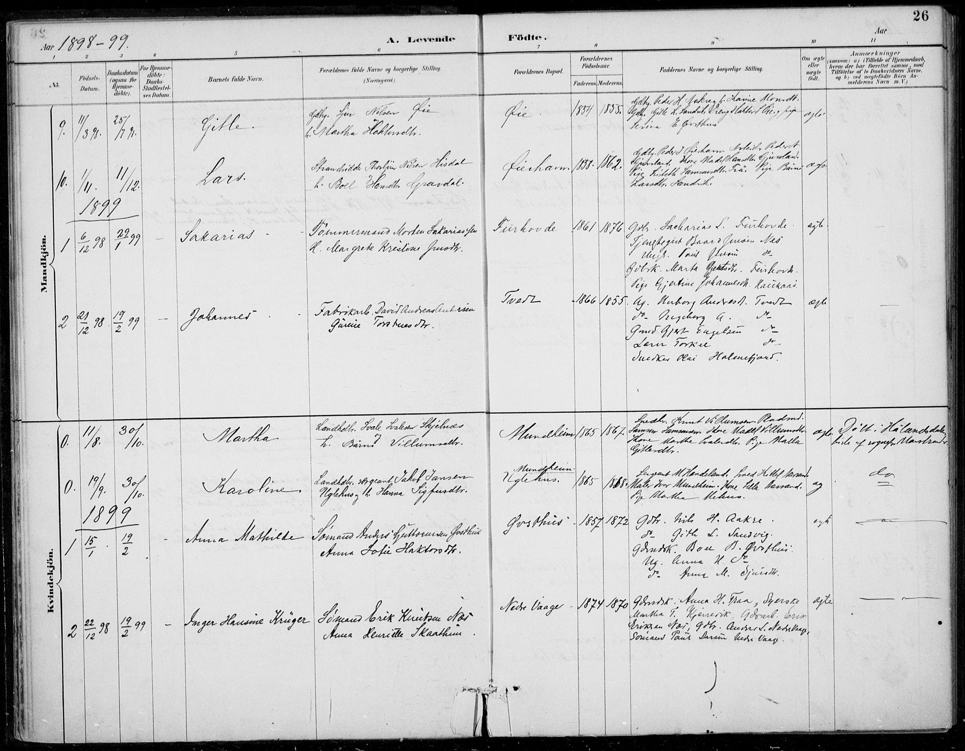 Strandebarm sokneprestembete, SAB/A-78401/H/Haa: Parish register (official) no. D  1, 1886-1912, p. 26