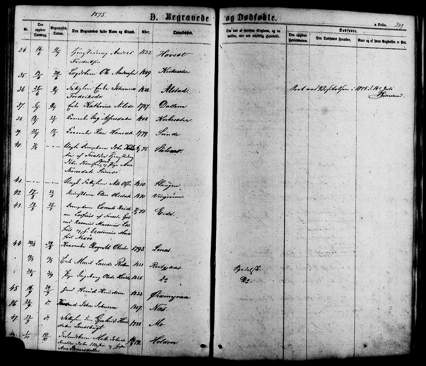 Ministerialprotokoller, klokkerbøker og fødselsregistre - Sør-Trøndelag, AV/SAT-A-1456/630/L0495: Parish register (official) no. 630A08, 1868-1878, p. 349