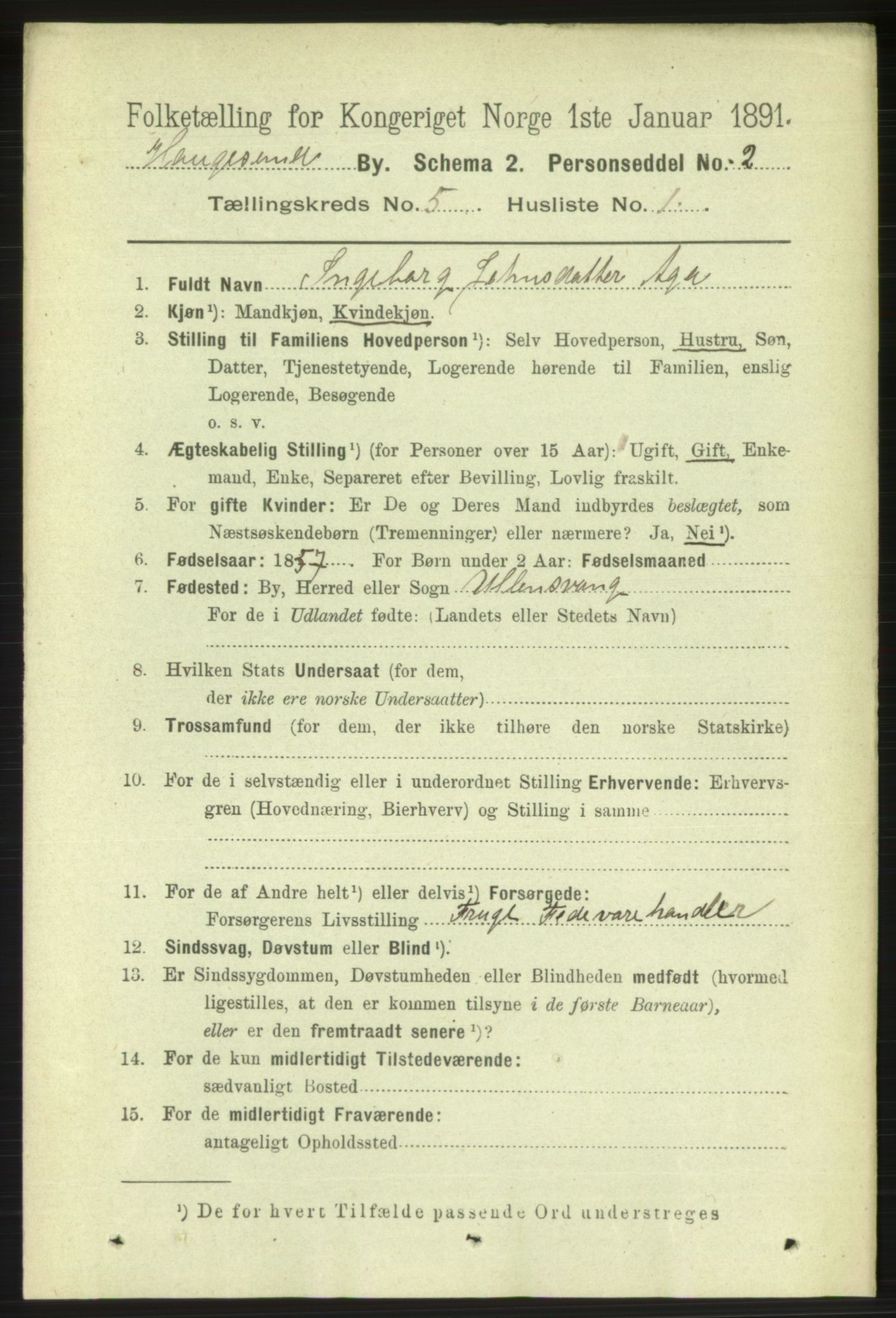 RA, 1891 census for 1106 Haugesund, 1891, p. 1934