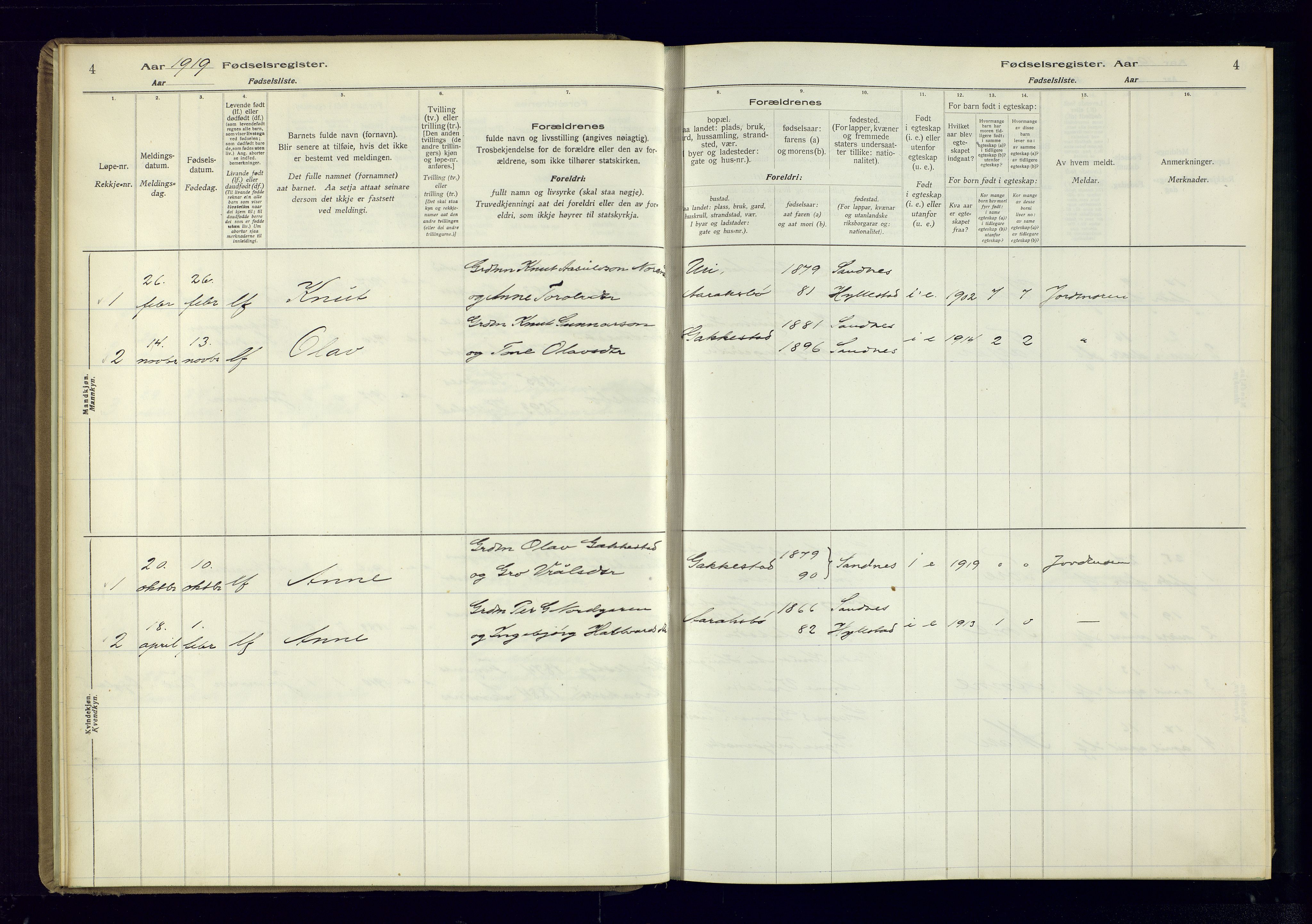 Bygland sokneprestkontor, AV/SAK-1111-0006/J/Ja/L0003: Birth register no. II.4.4, 1916-1980, p. 4