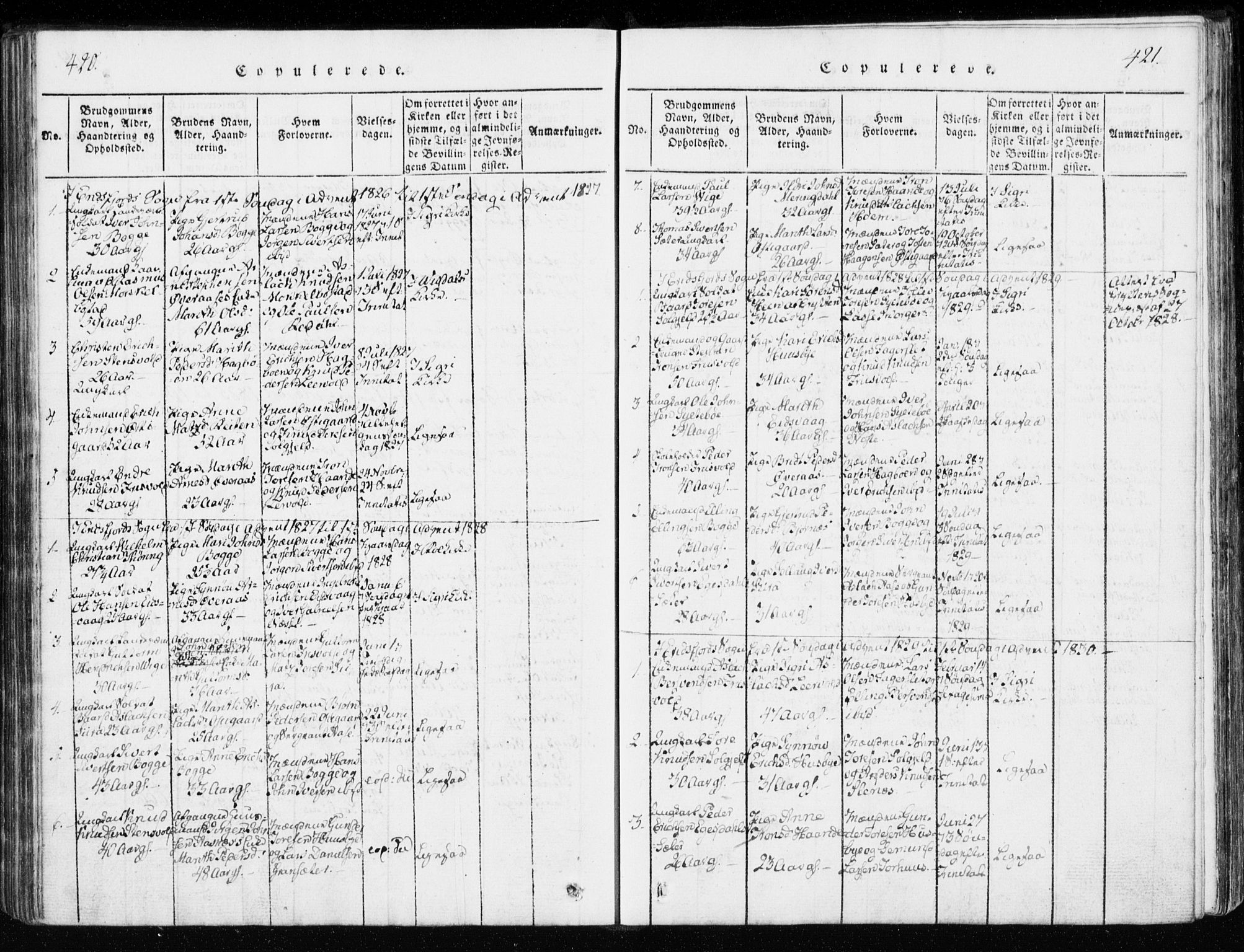 Ministerialprotokoller, klokkerbøker og fødselsregistre - Møre og Romsdal, SAT/A-1454/551/L0623: Parish register (official) no. 551A03, 1818-1831, p. 420-421