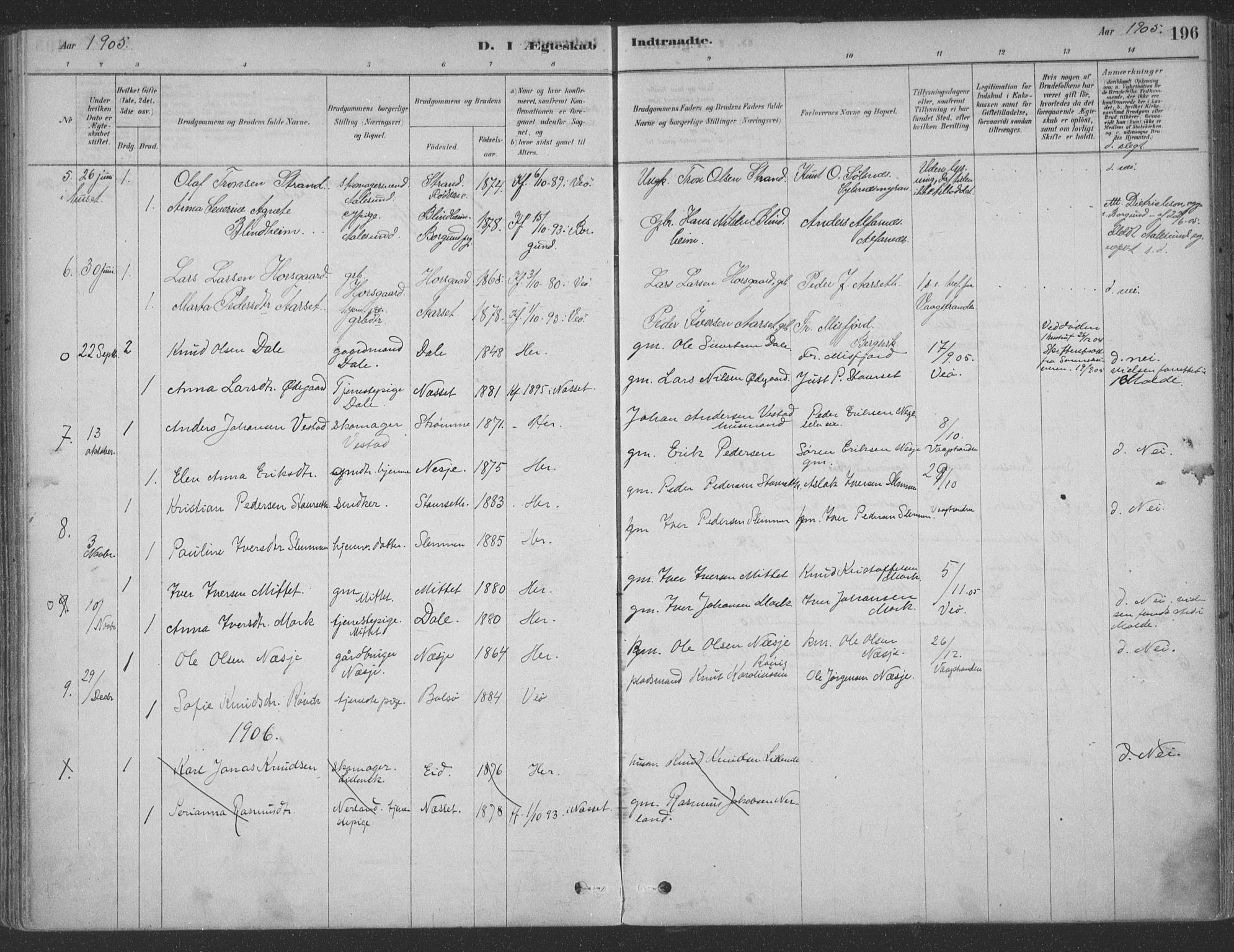 Ministerialprotokoller, klokkerbøker og fødselsregistre - Møre og Romsdal, SAT/A-1454/547/L0604: Parish register (official) no. 547A06, 1878-1906, p. 196