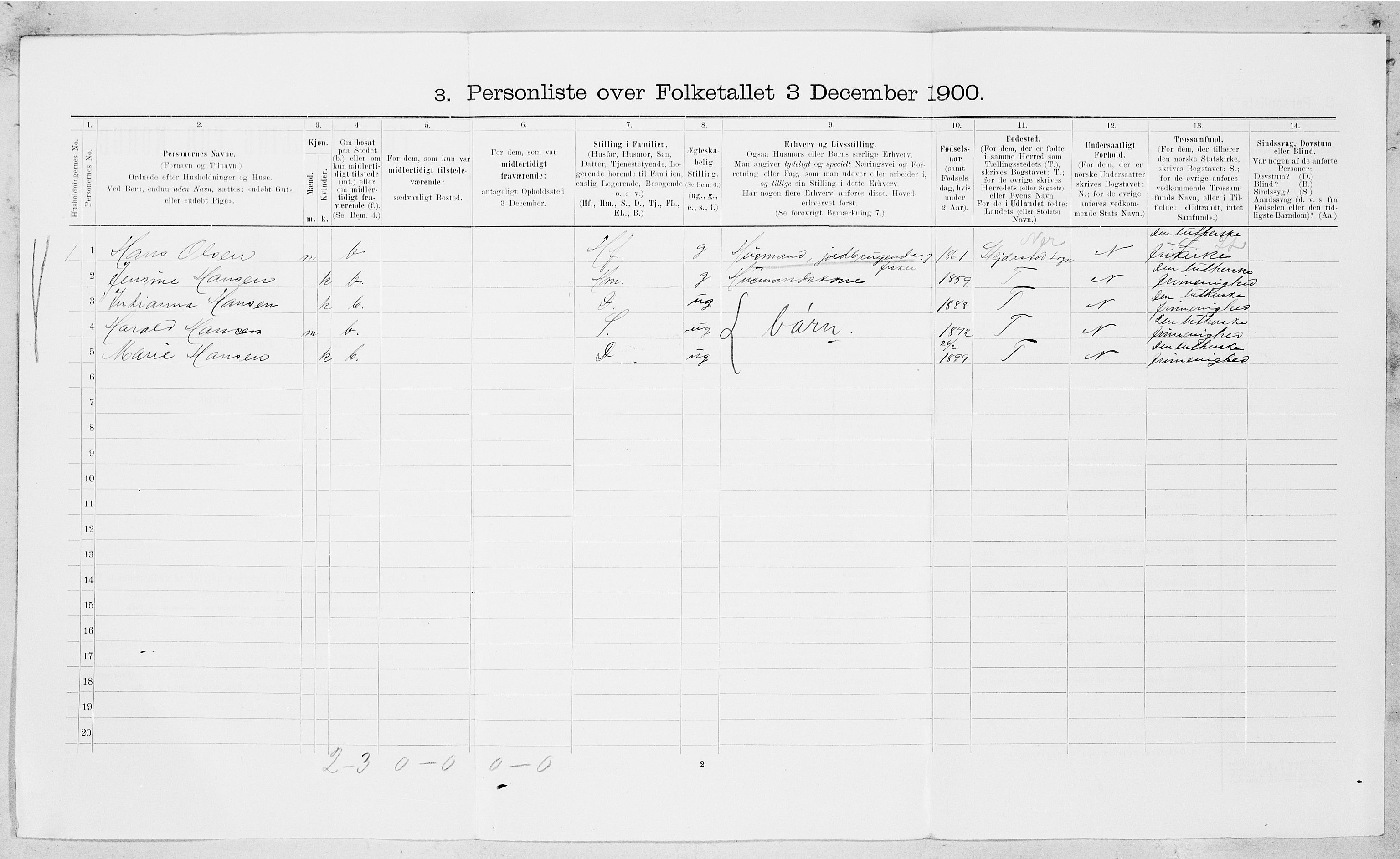 SAT, 1900 census for Bodin, 1900, p. 1035