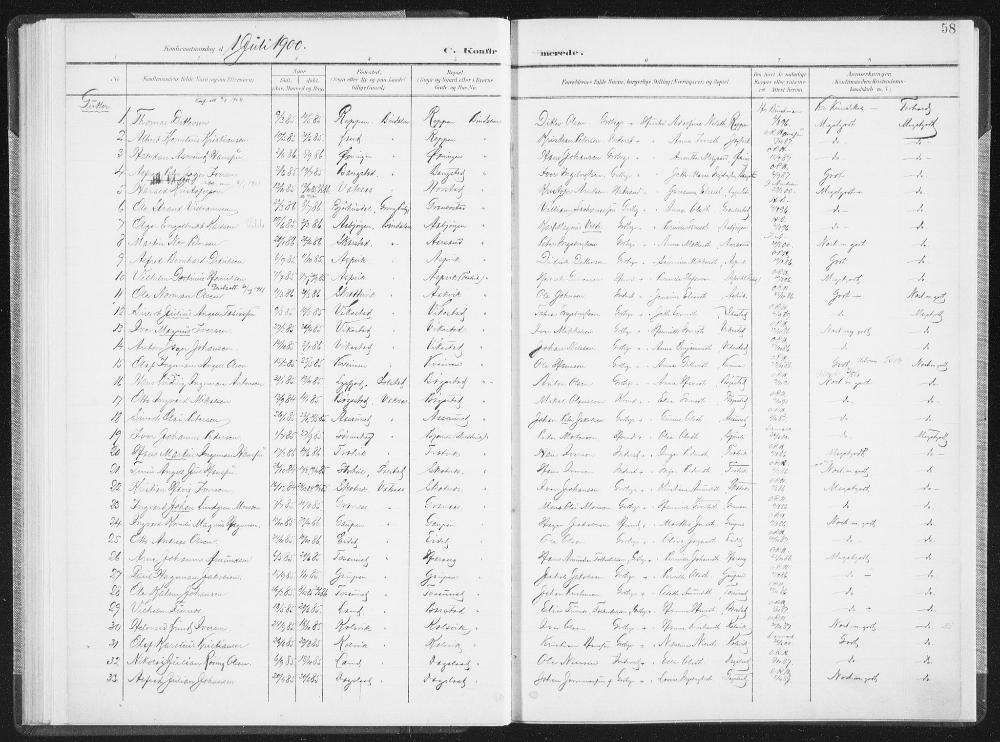 Ministerialprotokoller, klokkerbøker og fødselsregistre - Nordland, SAT/A-1459/810/L0153: Parish register (official) no. 810A12, 1899-1914, p. 58