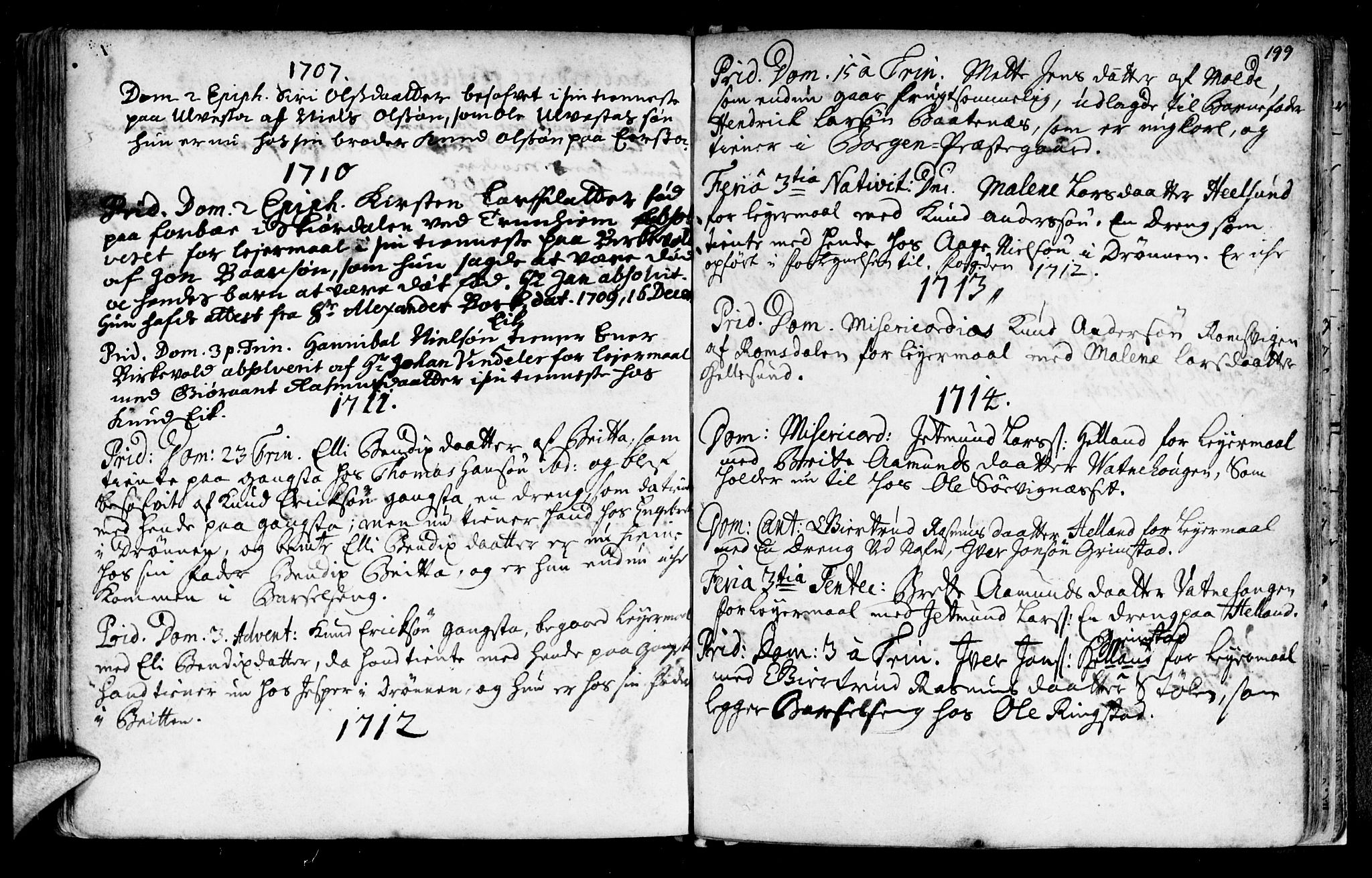 Ministerialprotokoller, klokkerbøker og fødselsregistre - Møre og Romsdal, SAT/A-1454/525/L0371: Parish register (official) no. 525A01, 1699-1777, p. 199