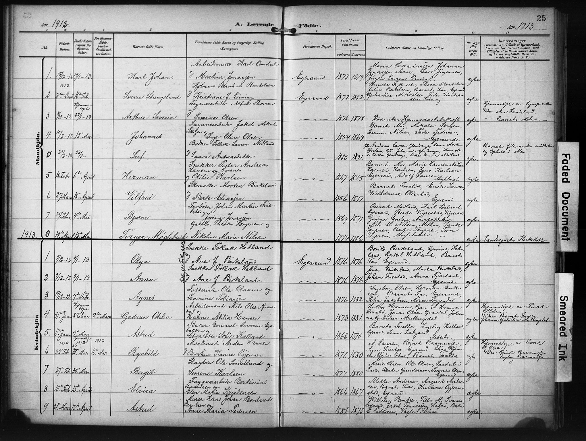 Eigersund sokneprestkontor, SAST/A-101807/S09/L0012: Parish register (copy) no. B 12, 1908-1930, p. 25